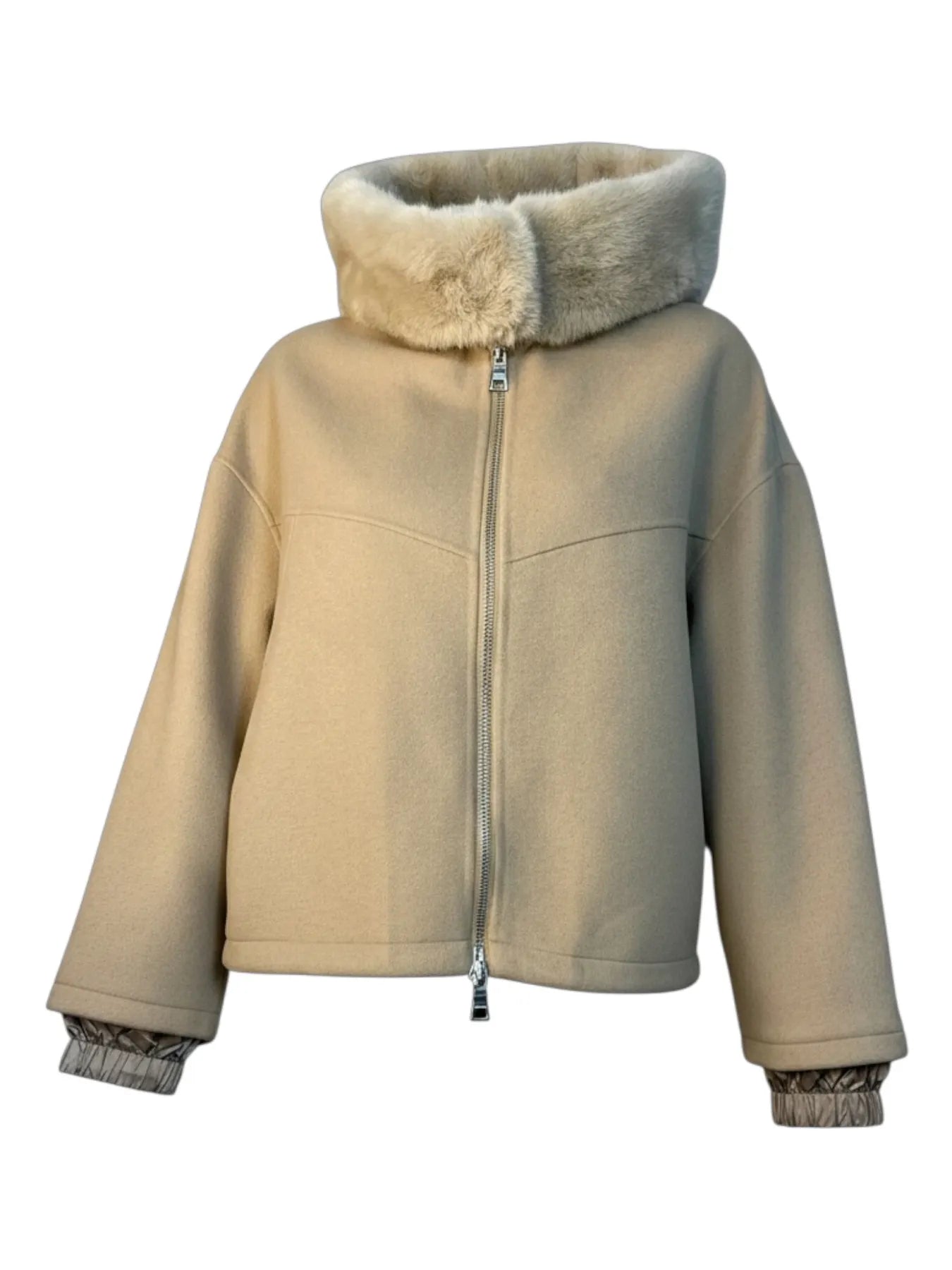 BLONDE JERRY M Woll Jacke mit Kapuze Beige 550