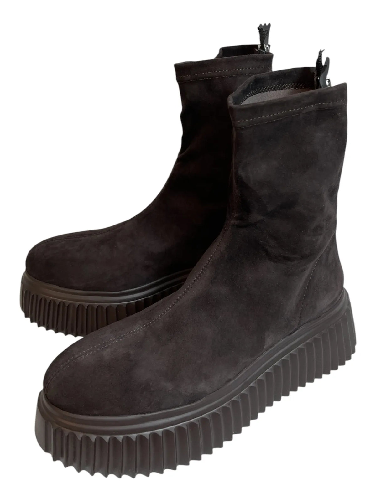 AGL D751570PGMOSS.0716 MIRABEL Suede Plateau-Boots mir Reißverschluss Moka