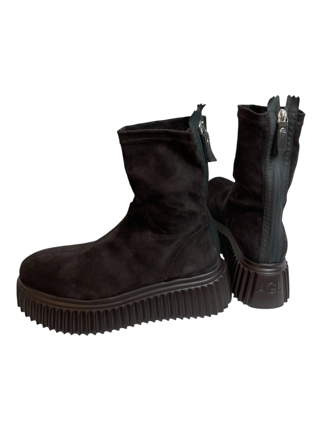 AGL D751570PGMOSS.0716 MIRABEL Suede Plateau-Boots mir Reißverschluss Moka
