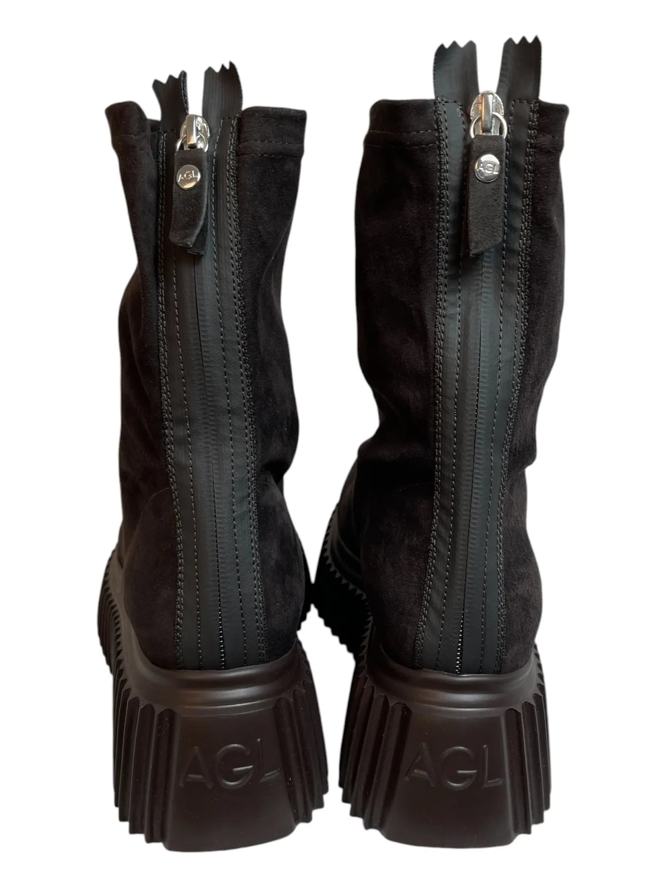 AGL D751570PGMOSS.0716 MIRABEL Suede Plateau-Boots mir Reißverschluss Moka