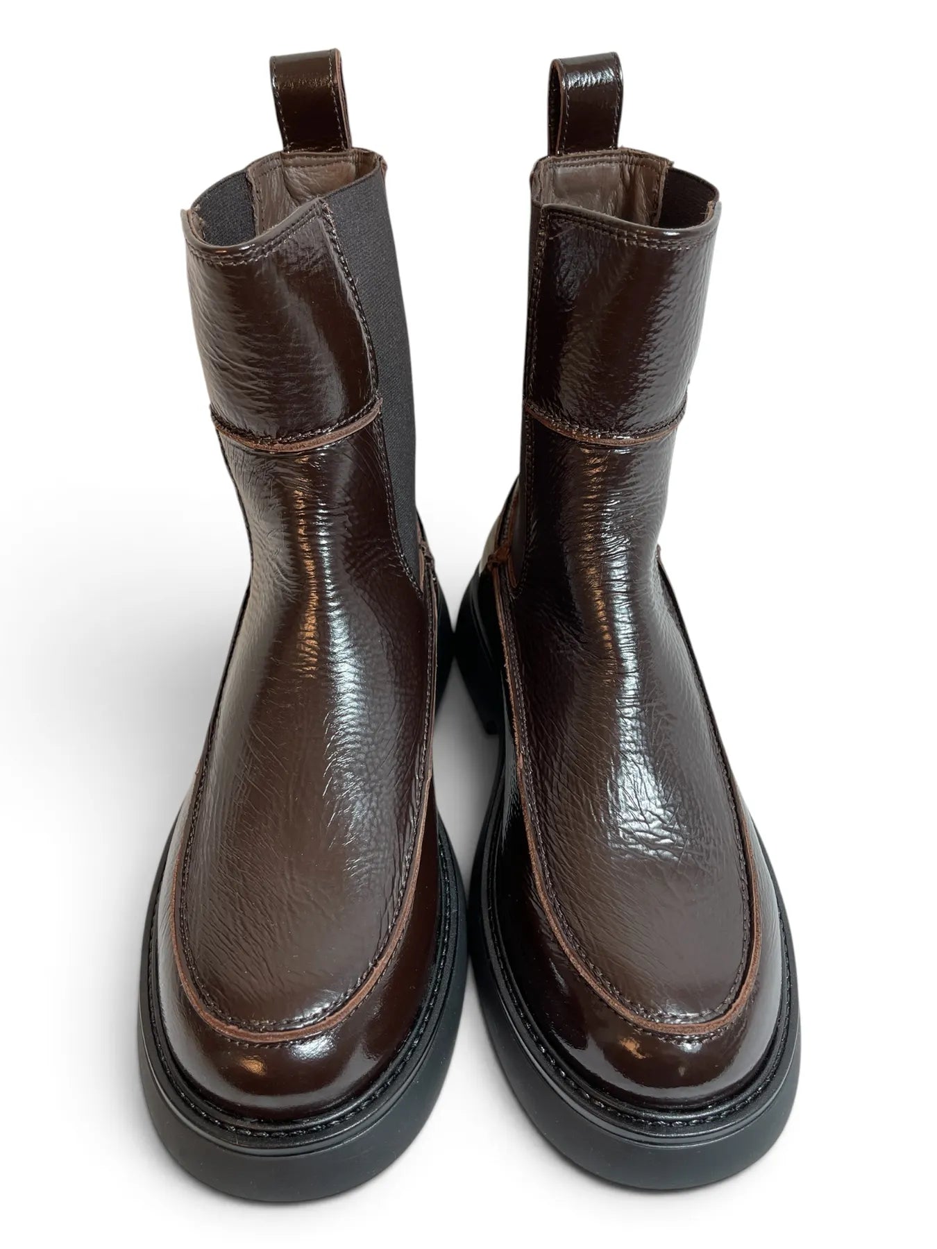 COPENHAGEN  CPH759 PATENT LEATHER Stiefelette Chelsea-Boots Stretch-Einsätze CHOCOLATE