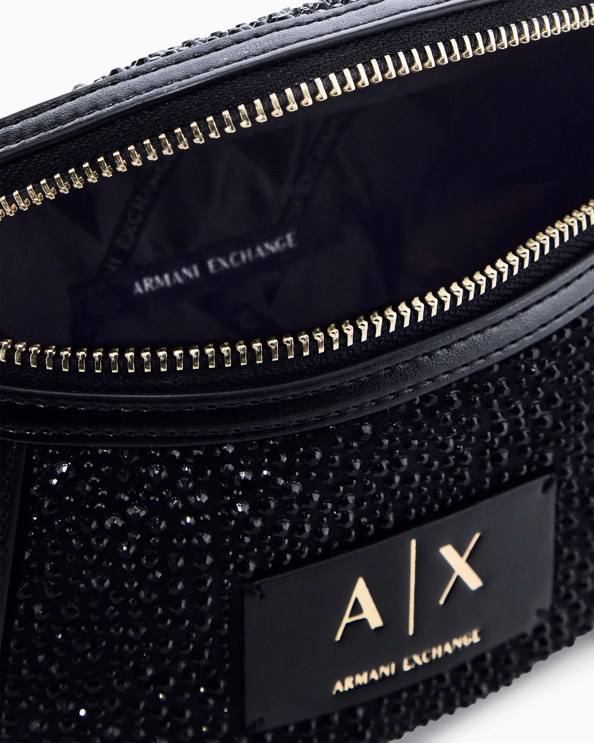ARMANI XW002655 AF27000 Umhängetasche Gürteltasche mit Strasssteinen Reißverschluss  black