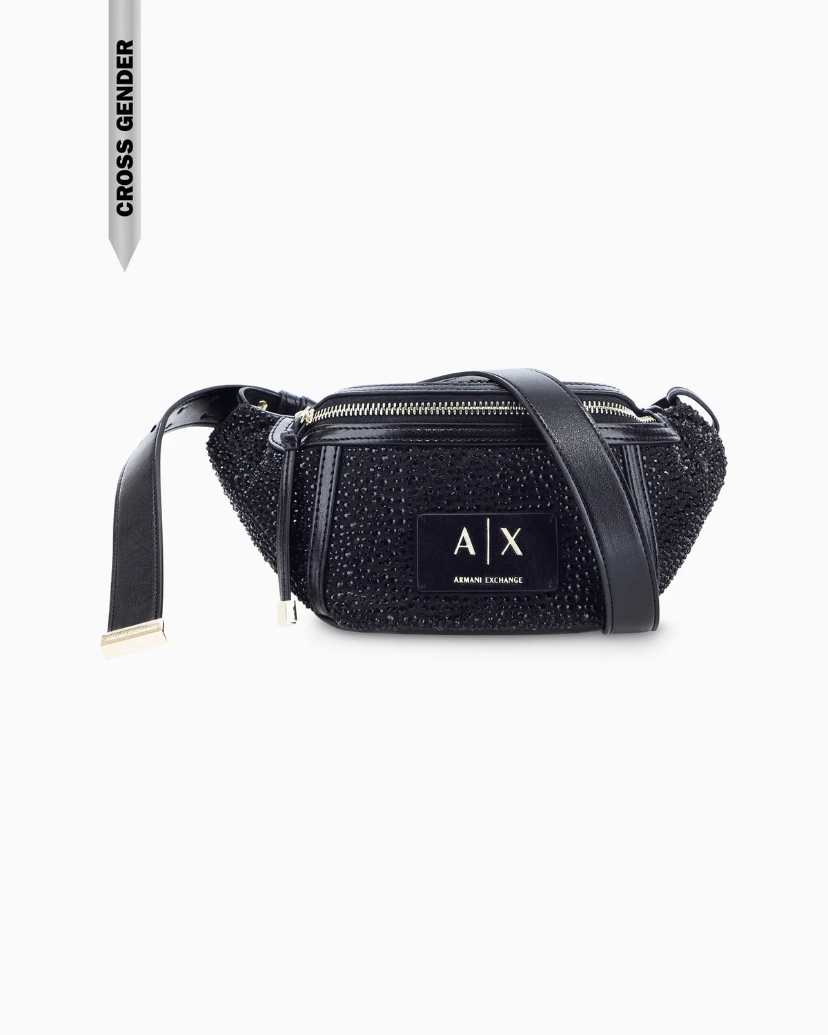 ARMANI XW002655 AF27000 Umhängetasche Gürteltasche mit Strasssteinen Reißverschluss  black