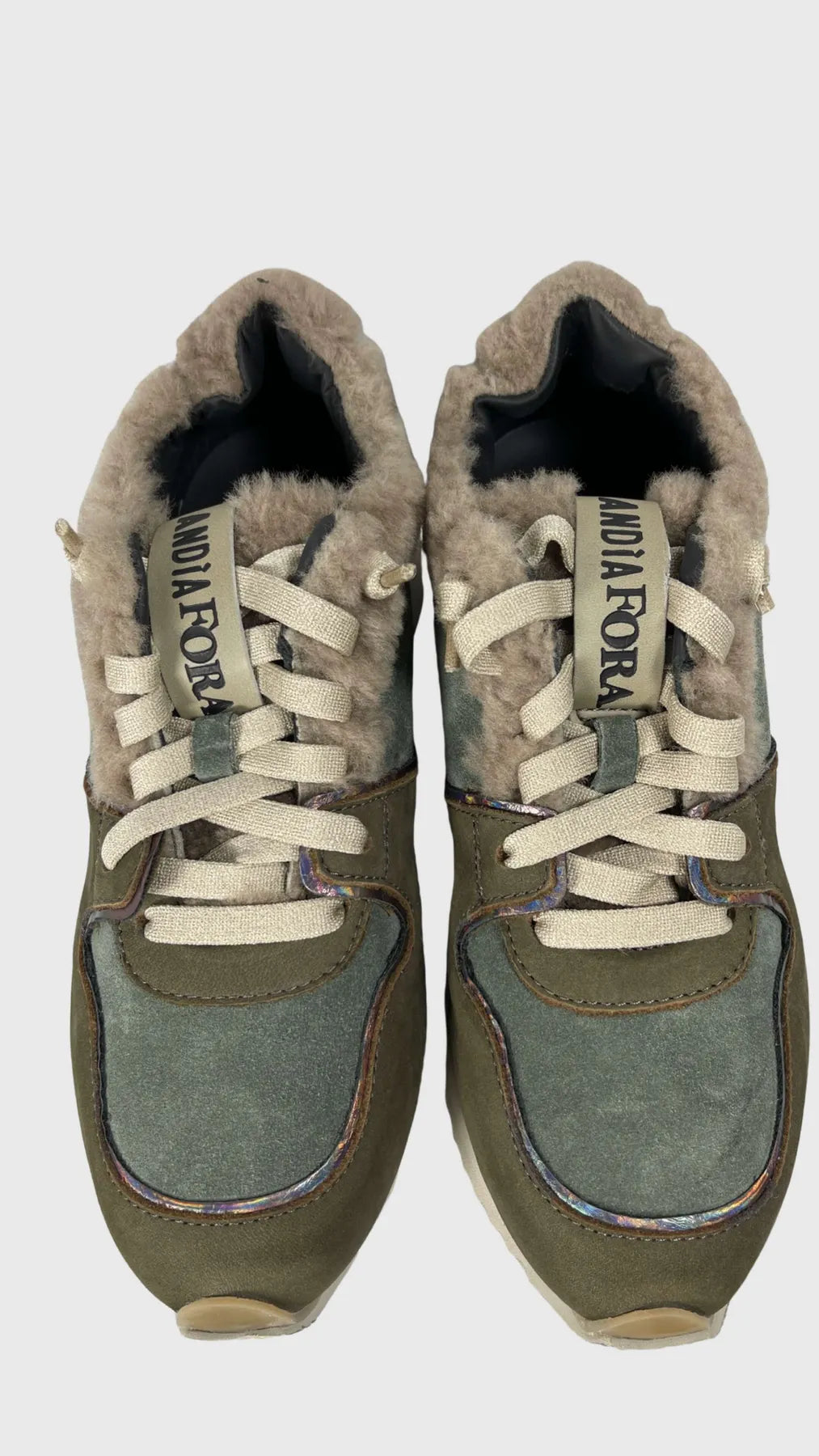 ANDIA FORA RUFFLE NC NABUK MILITARY PLATEAU SNEAKER SUEDE LEDER OLIV.