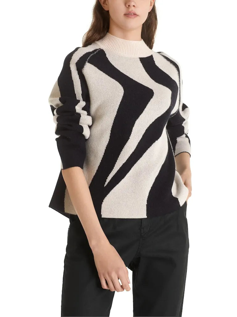MARC CAIN TC 41.59 M60 Jacquardpullover Wolle-Kaschmir-Mix Schwarz / Soft bisque