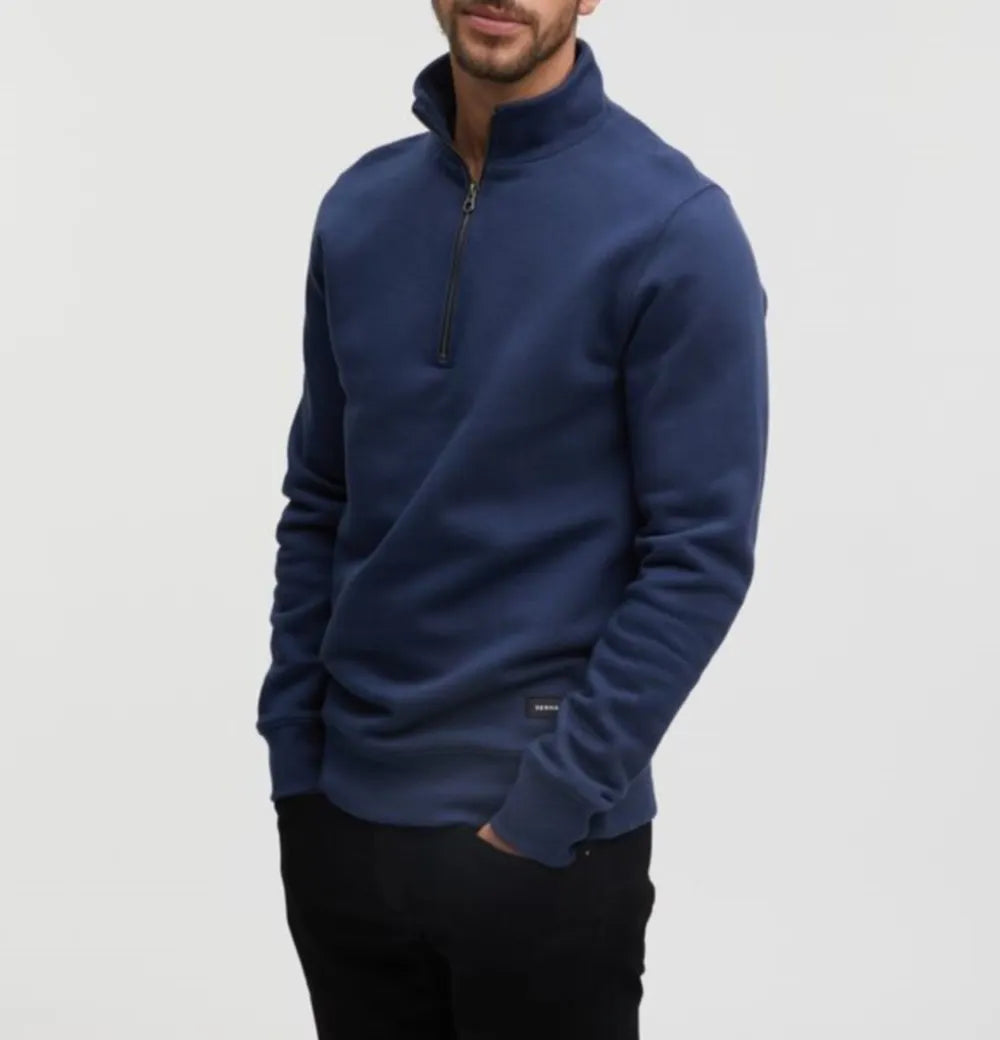 DENHAM 01-22-10-60-091 LOGAN HALF ZIP SWEAT SS Herren Troyer Pullover Sweatshirt BLUE FOG