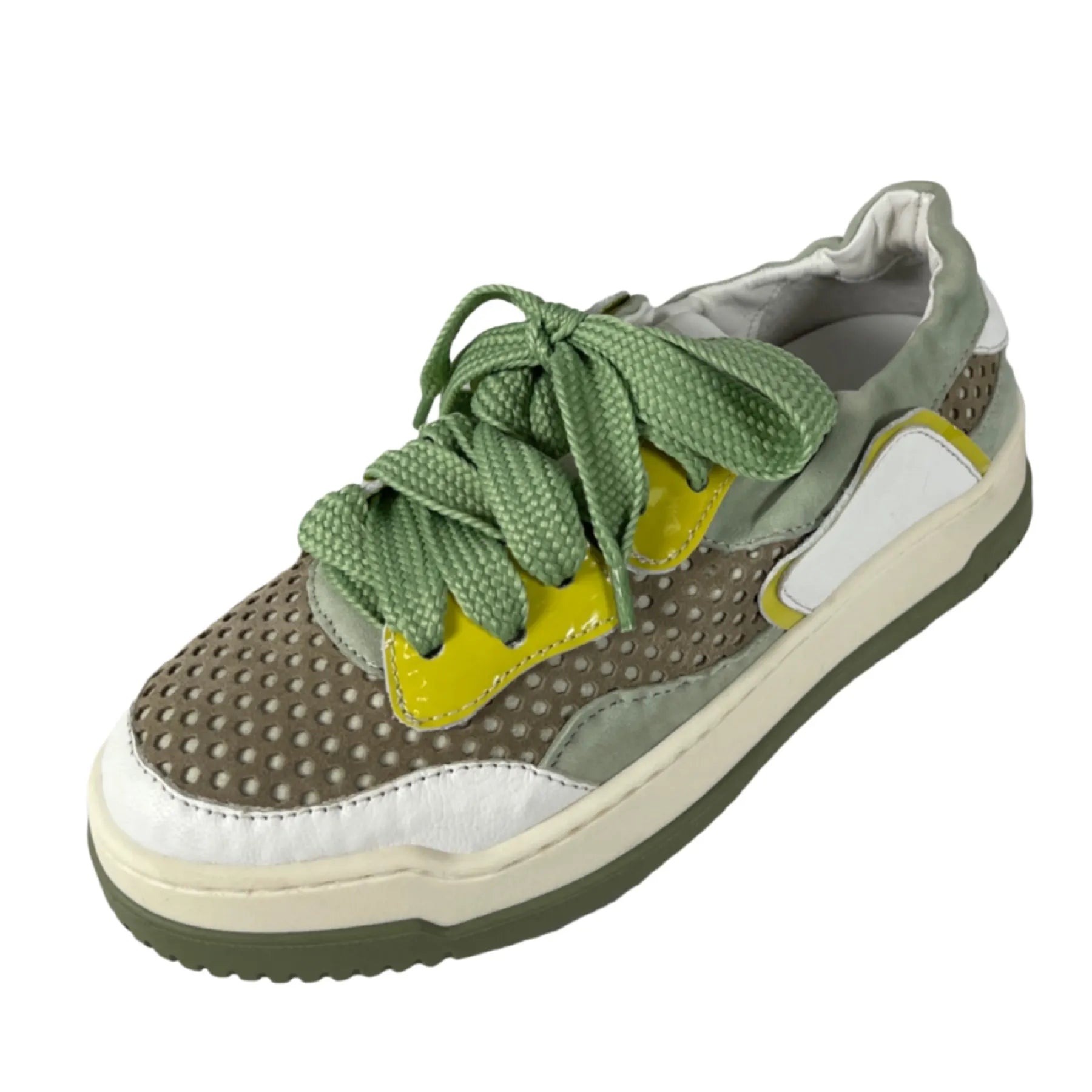 ANDIA FORA DOVER  MEET BAMBU Damen Sneaker perforiertes Leder Pistazien/Gelb.