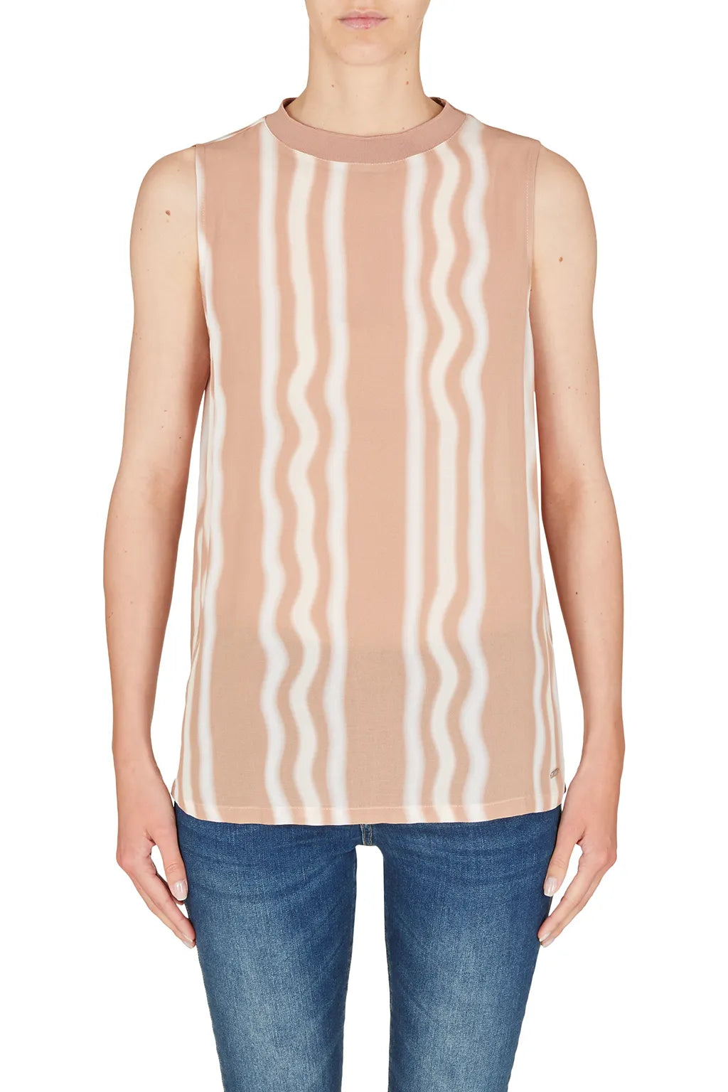 ARMANI  3RYH20 YN3LZ Damen Top Bluse ärmellos gestreift beige