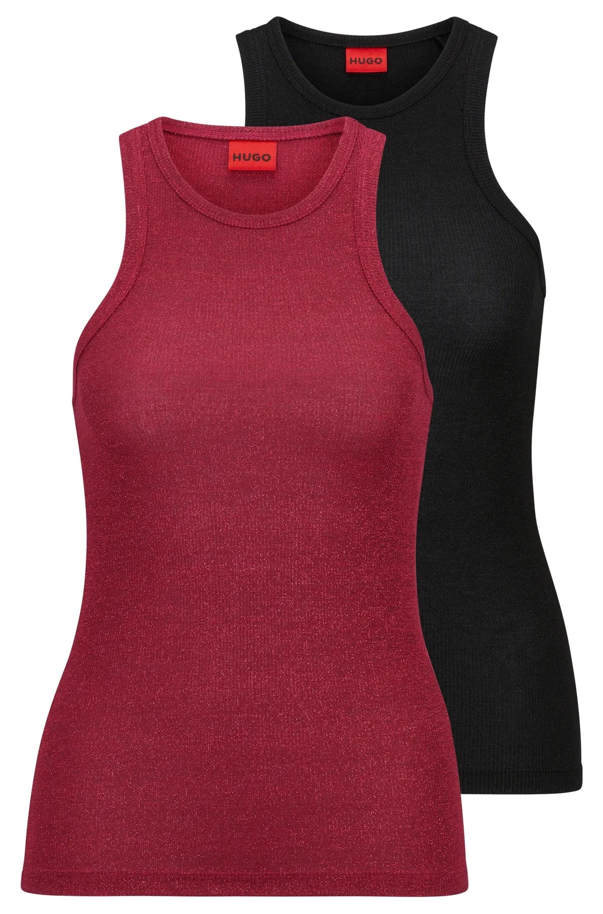 HUGO 50500499 Delabry_1 Tops für Damen 2er-Set mit Glitzergarn Schwarz/Rot