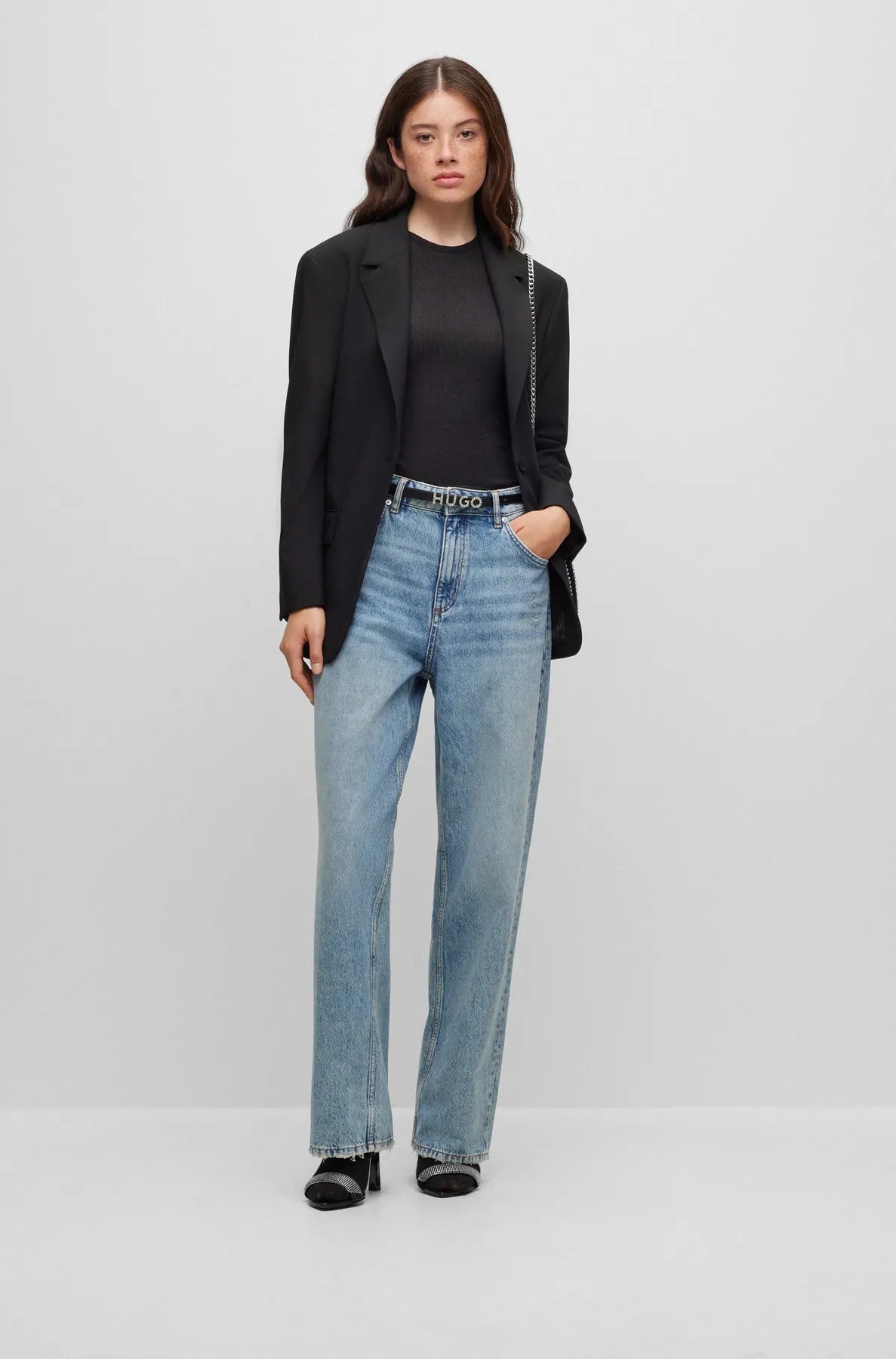 HUGO 50500499 Delabry_1 Tops für Damen 2er-Set mit Glitzergarn Schwarz/Rot