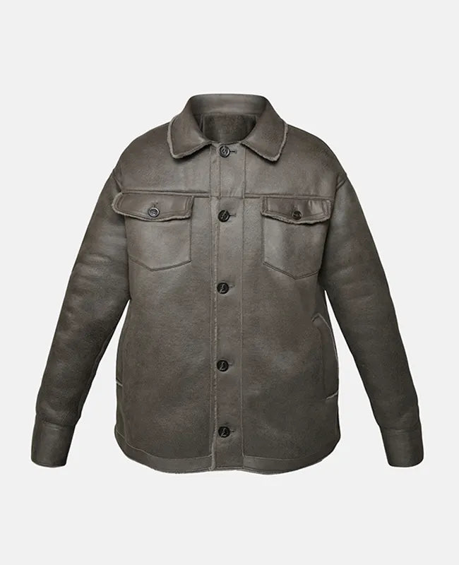OAKWOOD JORG 64543 HERREN LEDER JACKE MIT LAMMFELL DARK KHAKI.