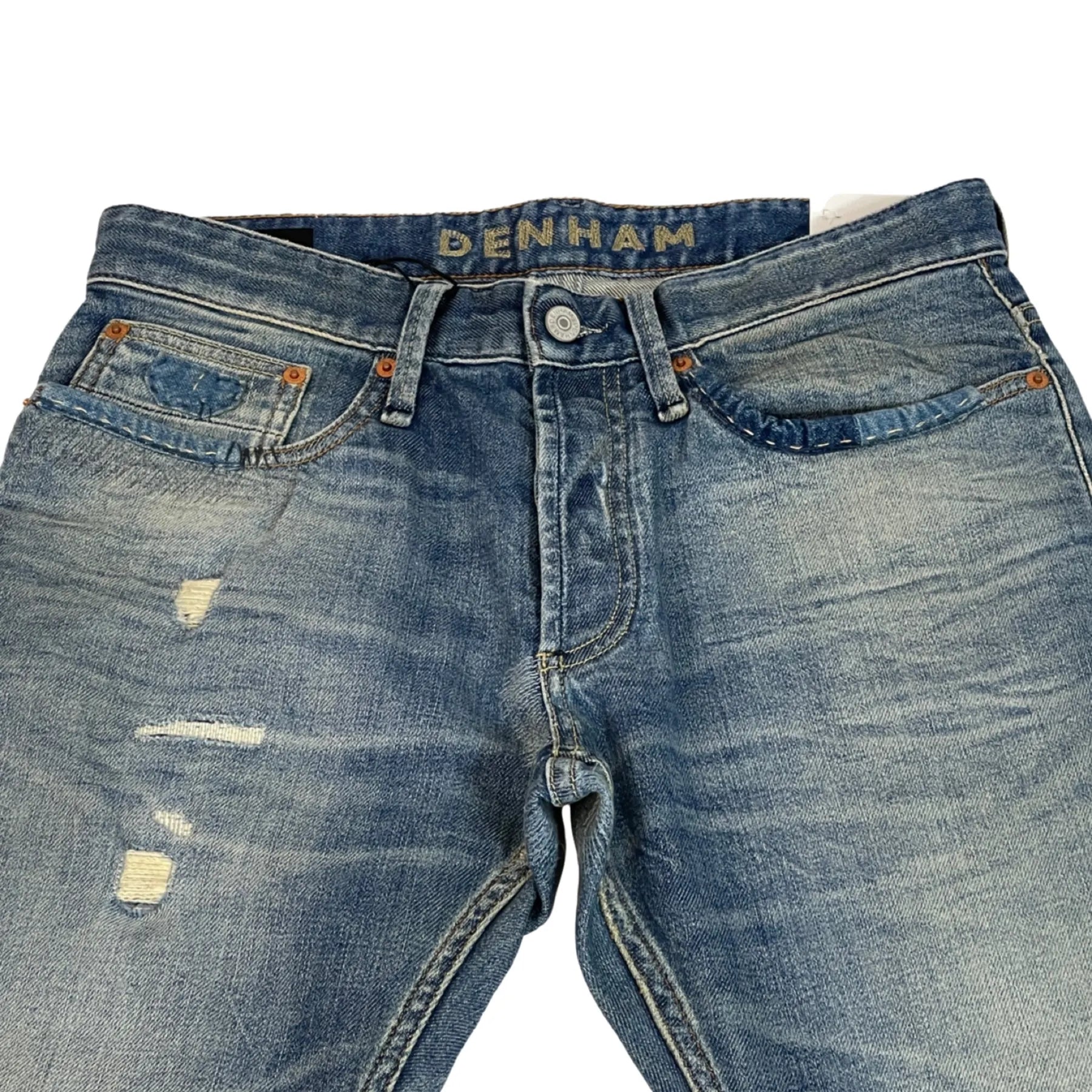 DENHAM 01-23-10-11-047 GRADE 15YA HERREN JEANS MIT KNOPFLEISTE DESTROYED STRAIGHT FIT DARK BLUE