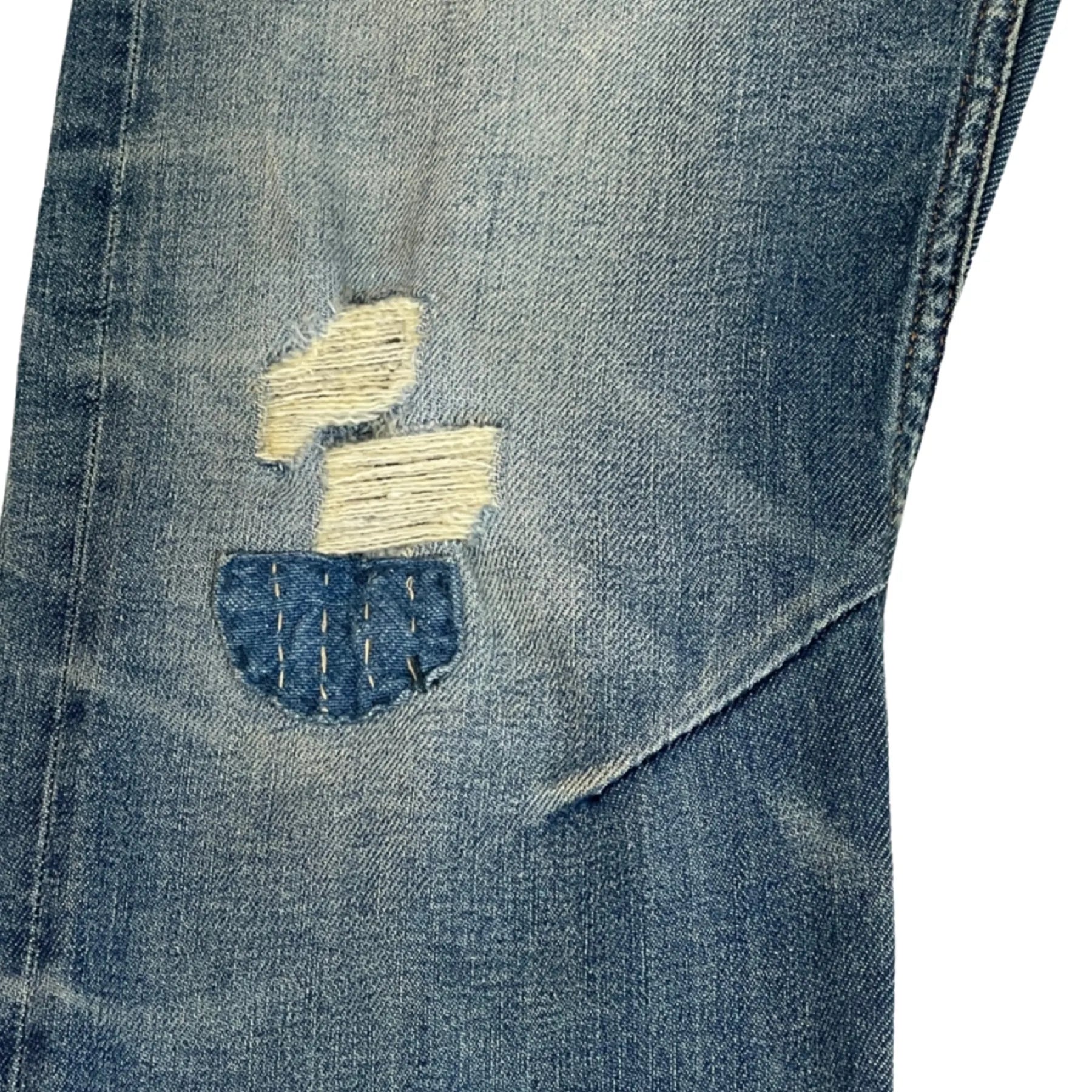DENHAM 01-23-10-11-047 GRADE 15YA HERREN JEANS MIT KNOPFLEISTE DESTROYED STRAIGHT FIT DARK BLUE