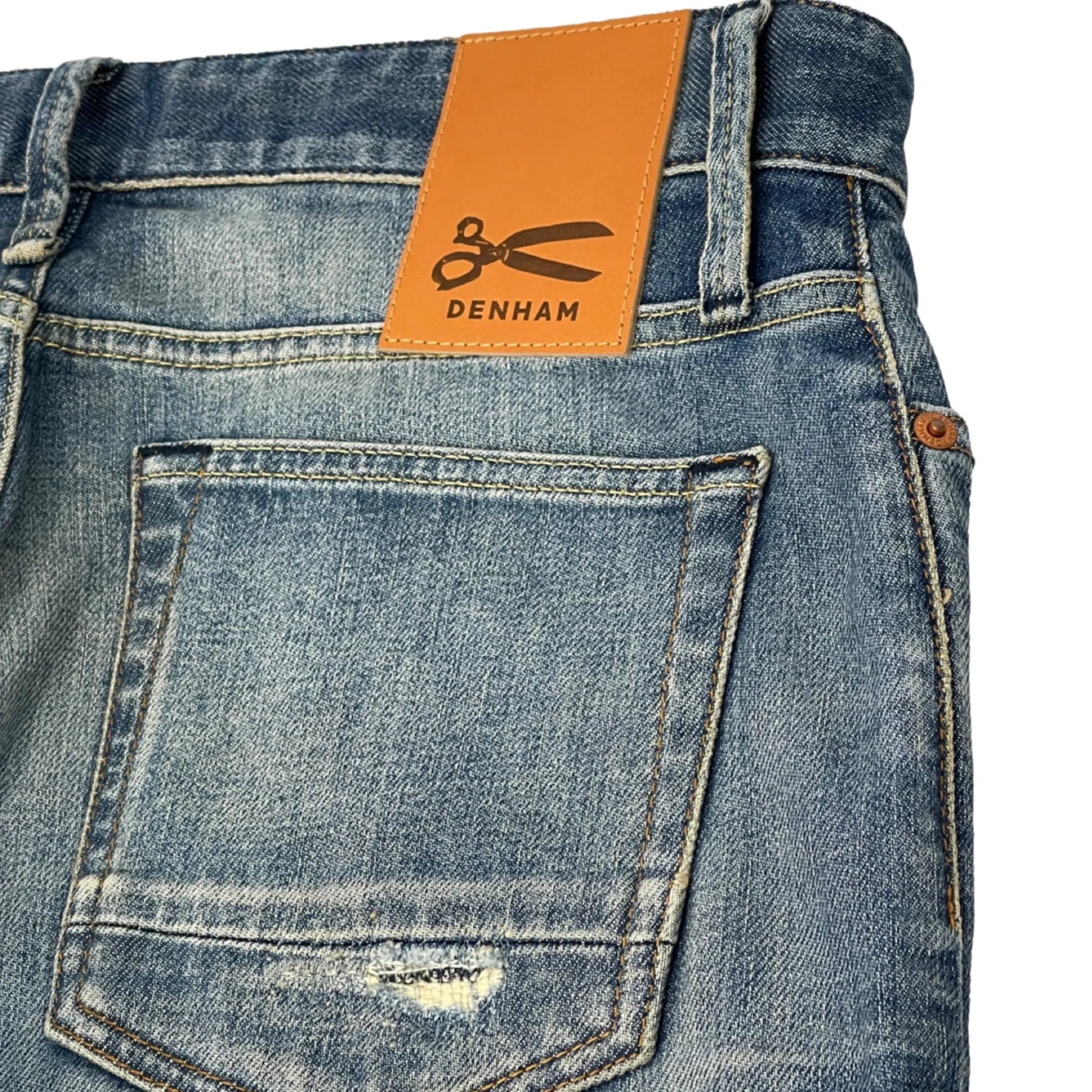 DENHAM 01-23-10-11-047 GRADE 15YA HERREN JEANS MIT KNOPFLEISTE DESTROYED STRAIGHT FIT DARK BLUE