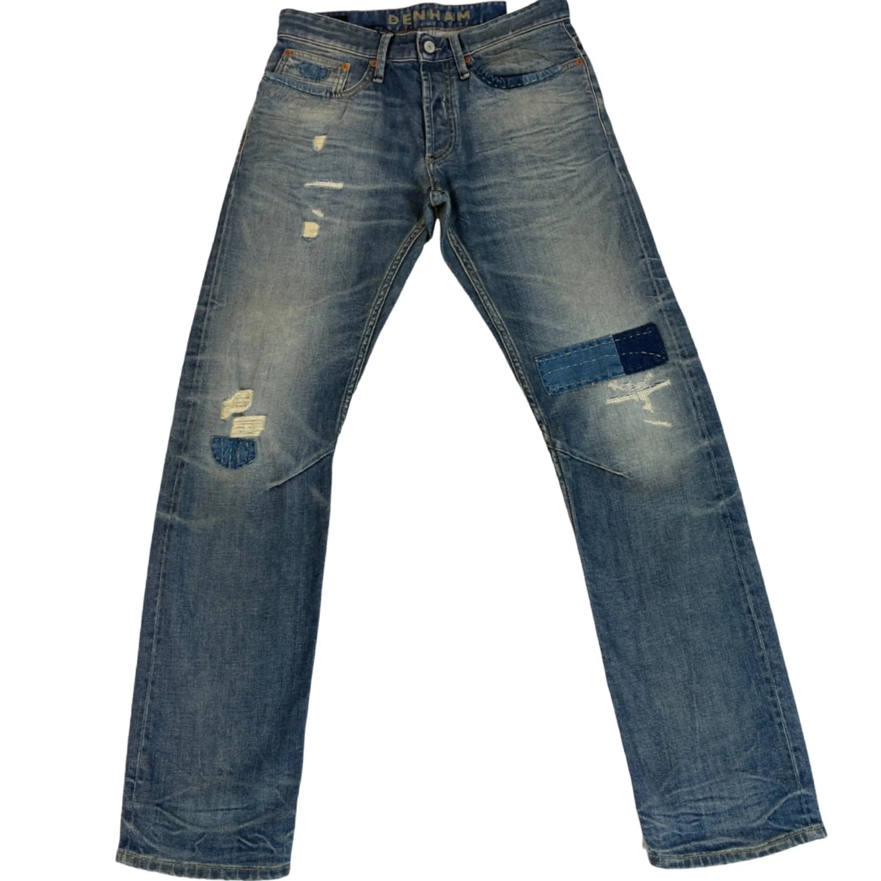 DENHAM 01-23-10-11-047 GRADE 15YA HERREN JEANS MIT KNOPFLEISTE DESTROYED STRAIGHT FIT DARK BLUE