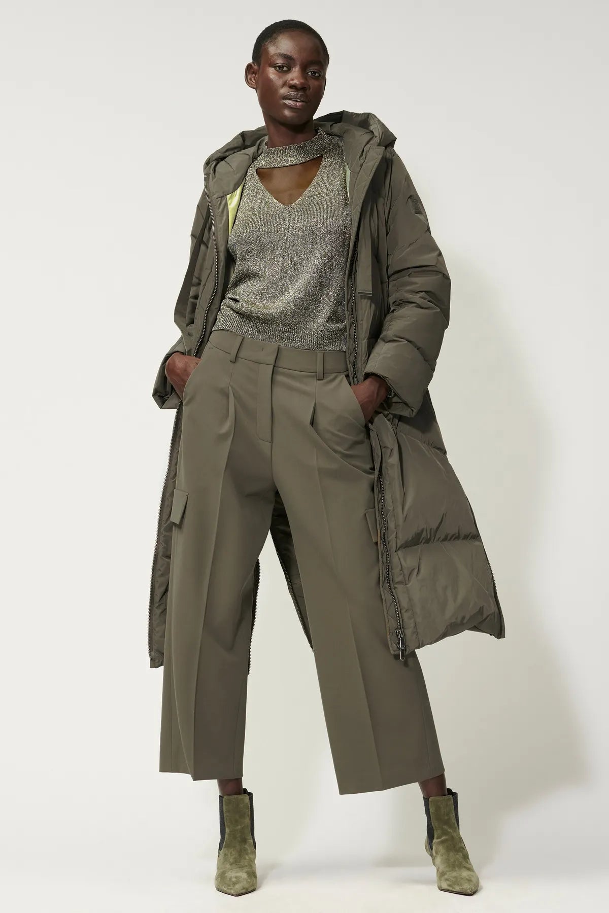 LUISA CERANO 688602/3310-0 Cargo-Pants mit Bundfalte greyish khaki