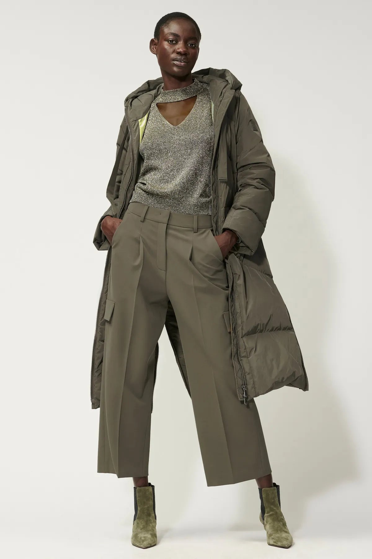 LUISA CERANO 688602/3310-0 Cargo-Pants mit Bundfalte greyish khaki