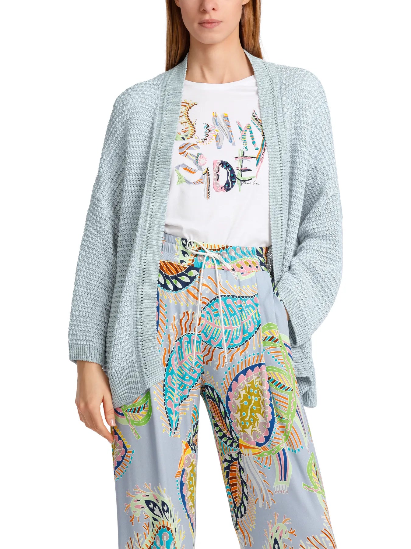 MARC CAIN WC 39.31 M43 Oversized Cardigan Knitted in Germany Leinen-Mix Hellblau