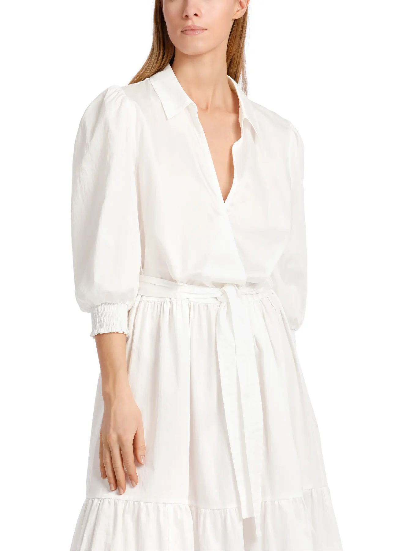 MARC CAIN WC 21.56 W35 Langes tailliertes Stufenkleid weiß