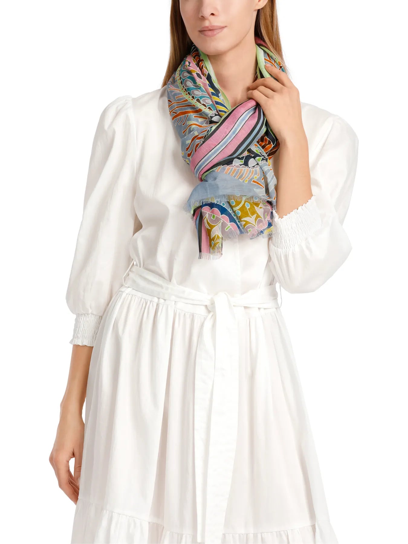 MARC CAIN WC 21.56 W35 Langes tailliertes Stufenkleid weiß