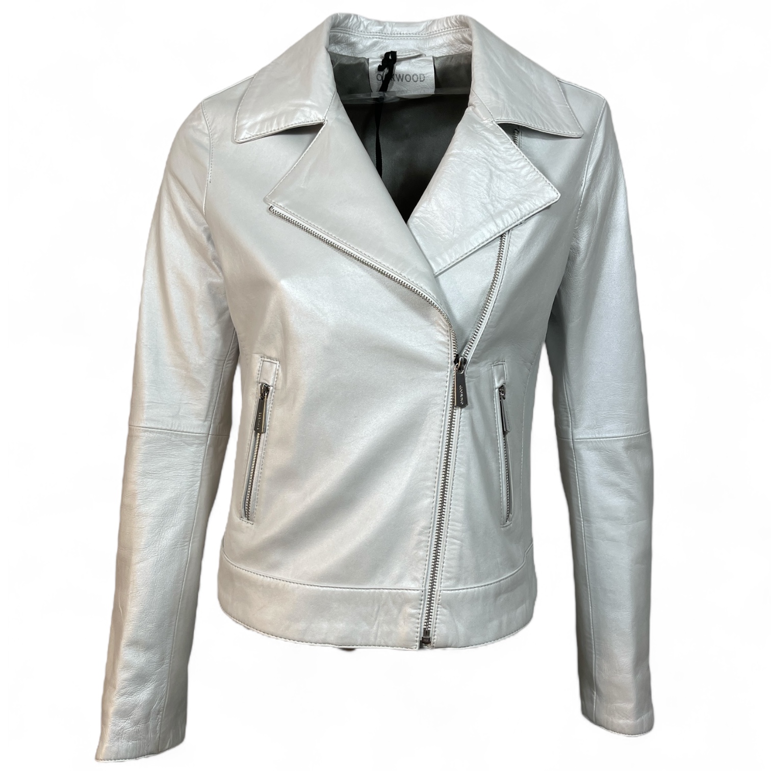 OAKWOOD THEA METAL 64799 DAMEN BIKERJACKE KURZ WHITE METALLIC.