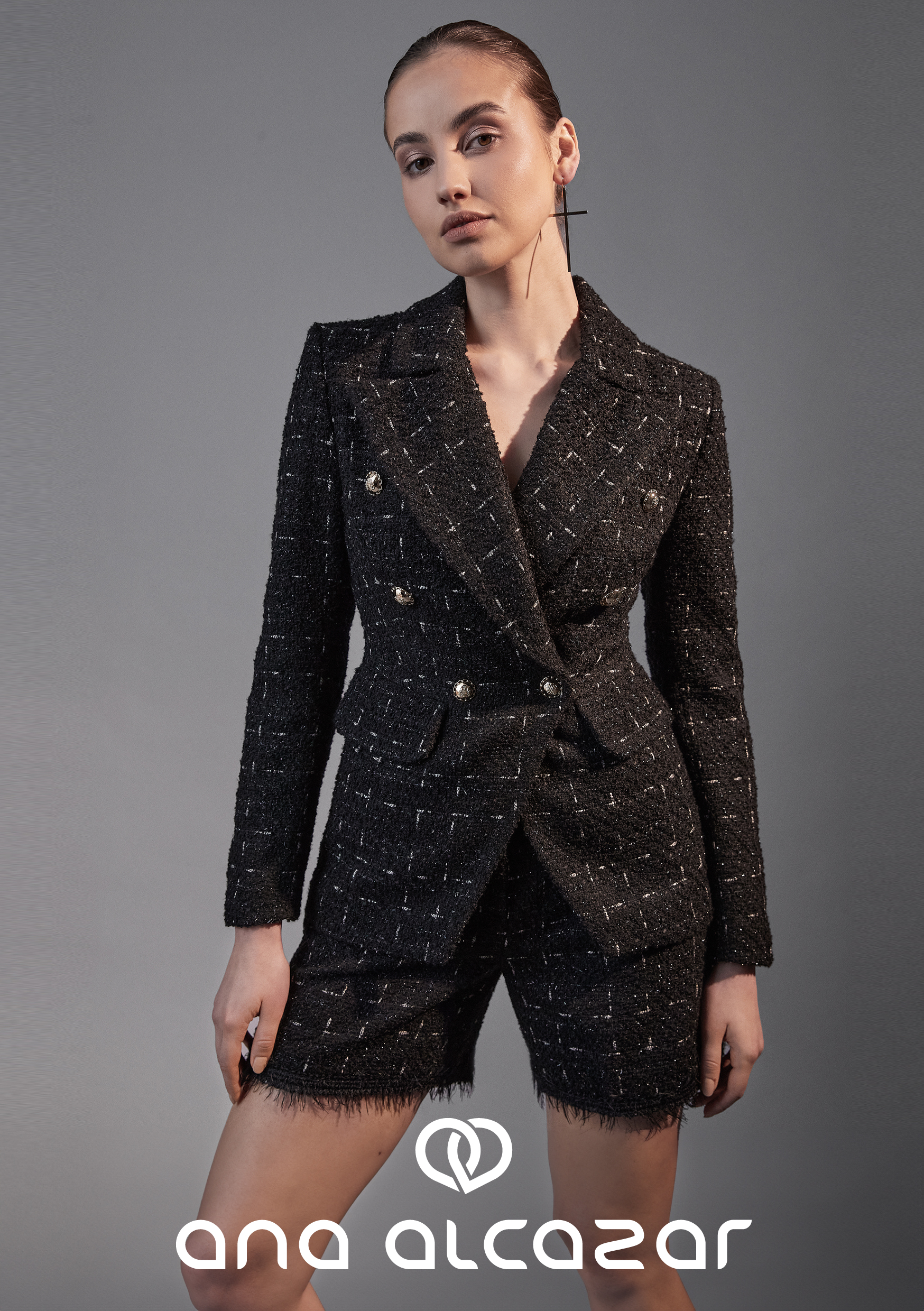 ANA ALCAZAR 020761-3558 Bouclé-Blazer mit Glitzergarn Schwarz