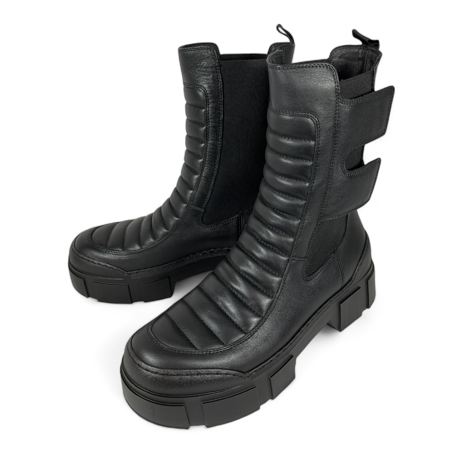 VIC MATIE - 2012 GOSPEL LEDER PLATEAU-STIEFELETTEN BOOTS STRETCH-EINSÄTZE  BLACK