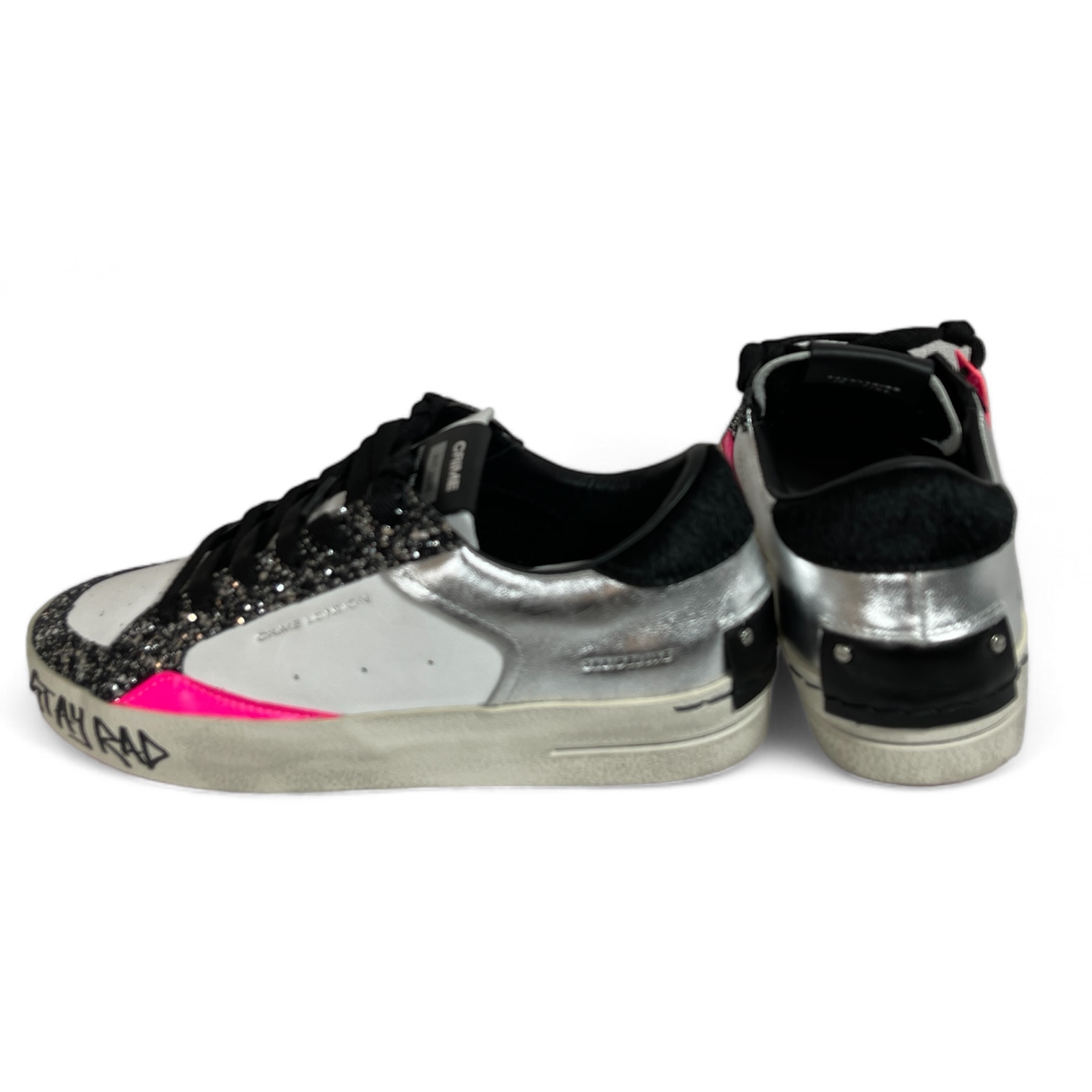 CRIME LONDON 21106AA7 SK8 DELUXE DAMEN SNEAKER AUS SCHWARZFARBENEM GLITZER BLACK-WHITE