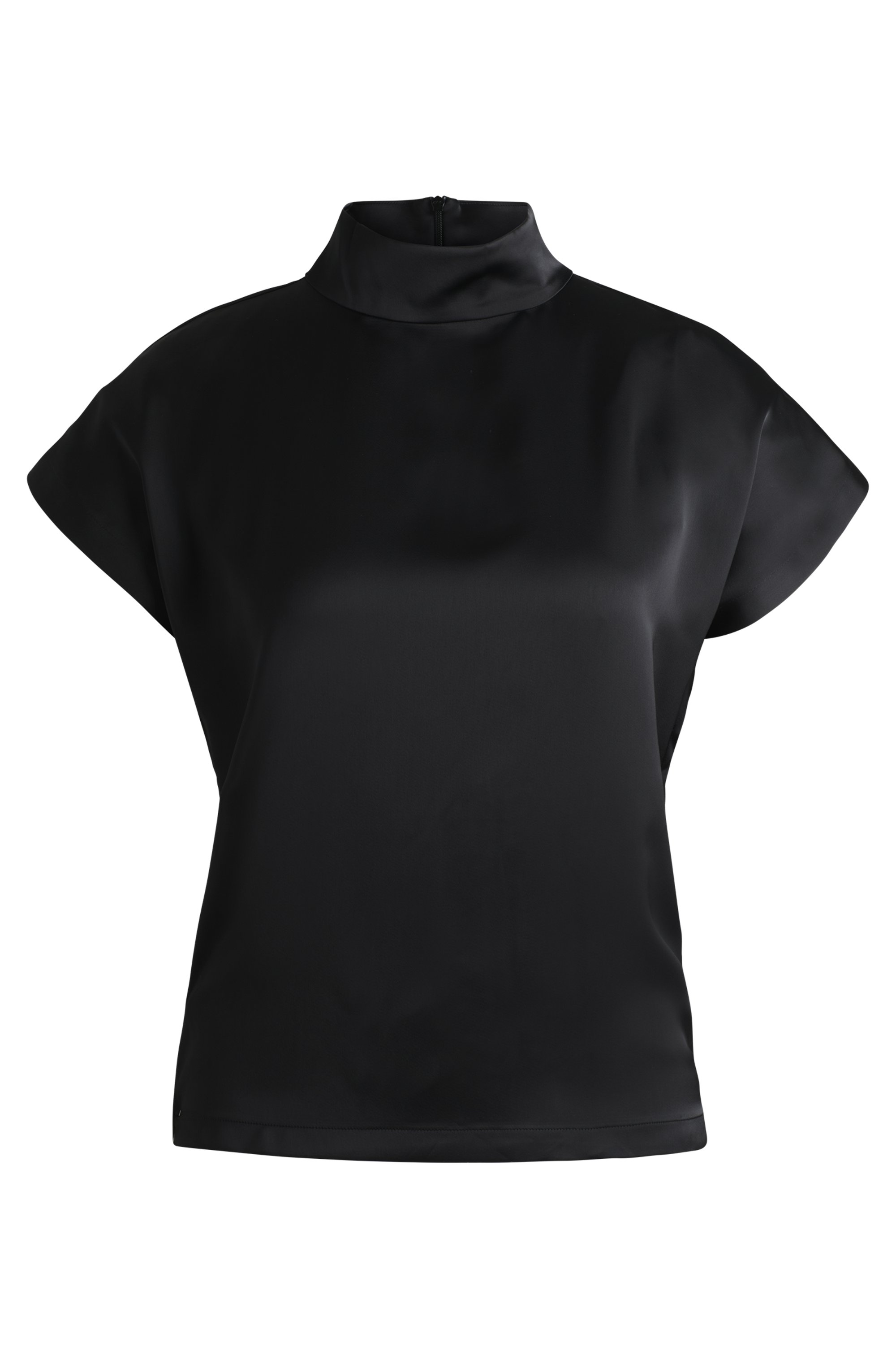 HUGO  50525896 Caneli-1 10263720 01 Damen Top aus fließendem Satin mit Stehkragen Schwarz