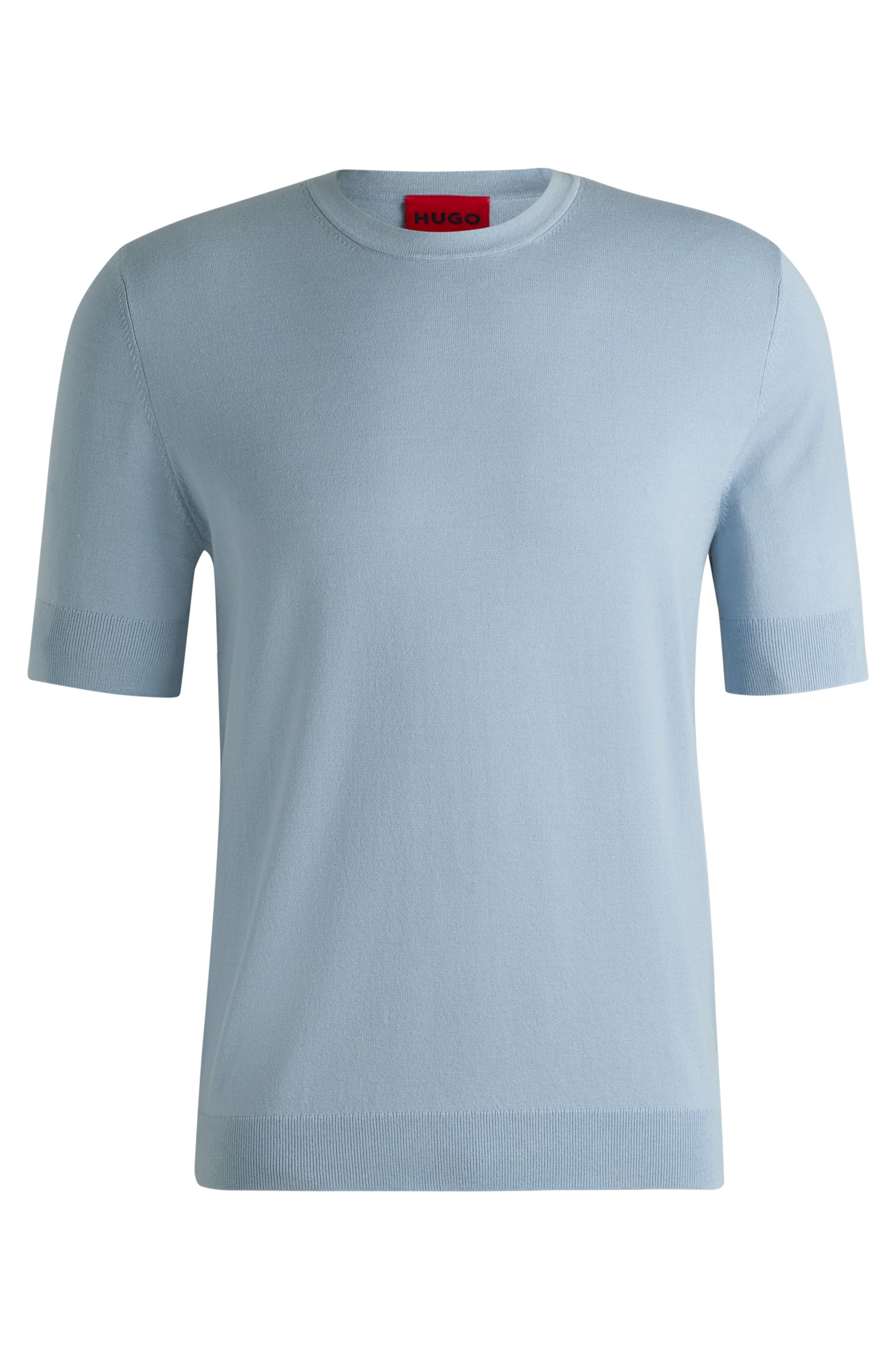 HUGO 50536693 San Carl-CV Herren Pullover mit kurzen Ärmeln Hellblau
