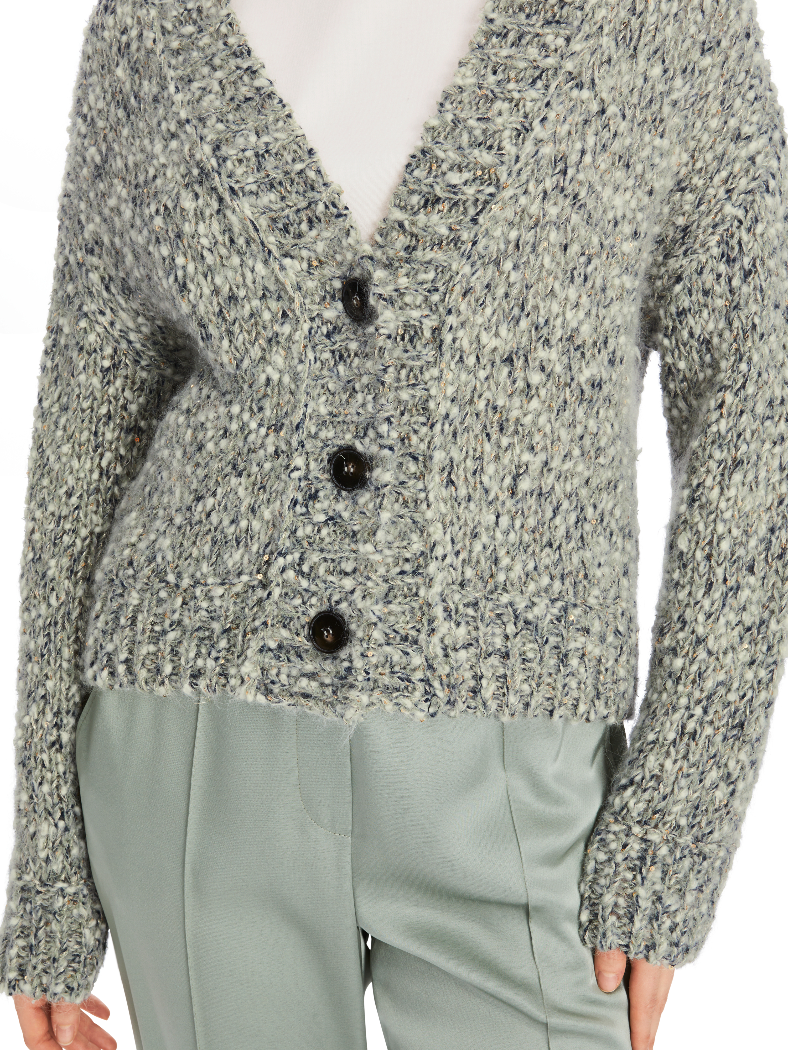 MARC CAIN XC 39.06 M13 Oversized Cardigan Knitted in Germany Frozen Sage Grün