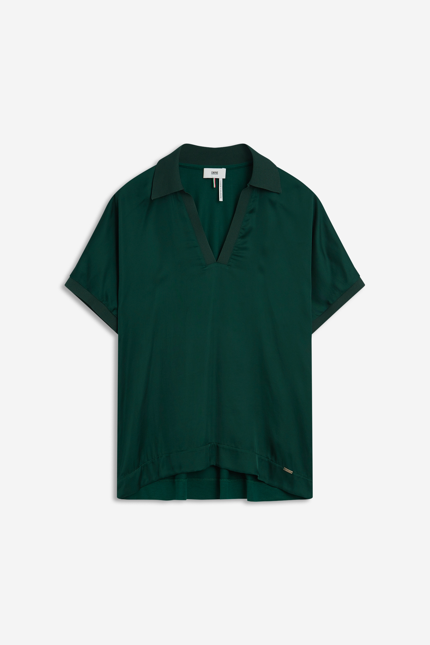 CINQUE  52145408 CIKAJA Damen Jersey-Shirt mit Polokragen und V-Ausschnitt dunkelgrün