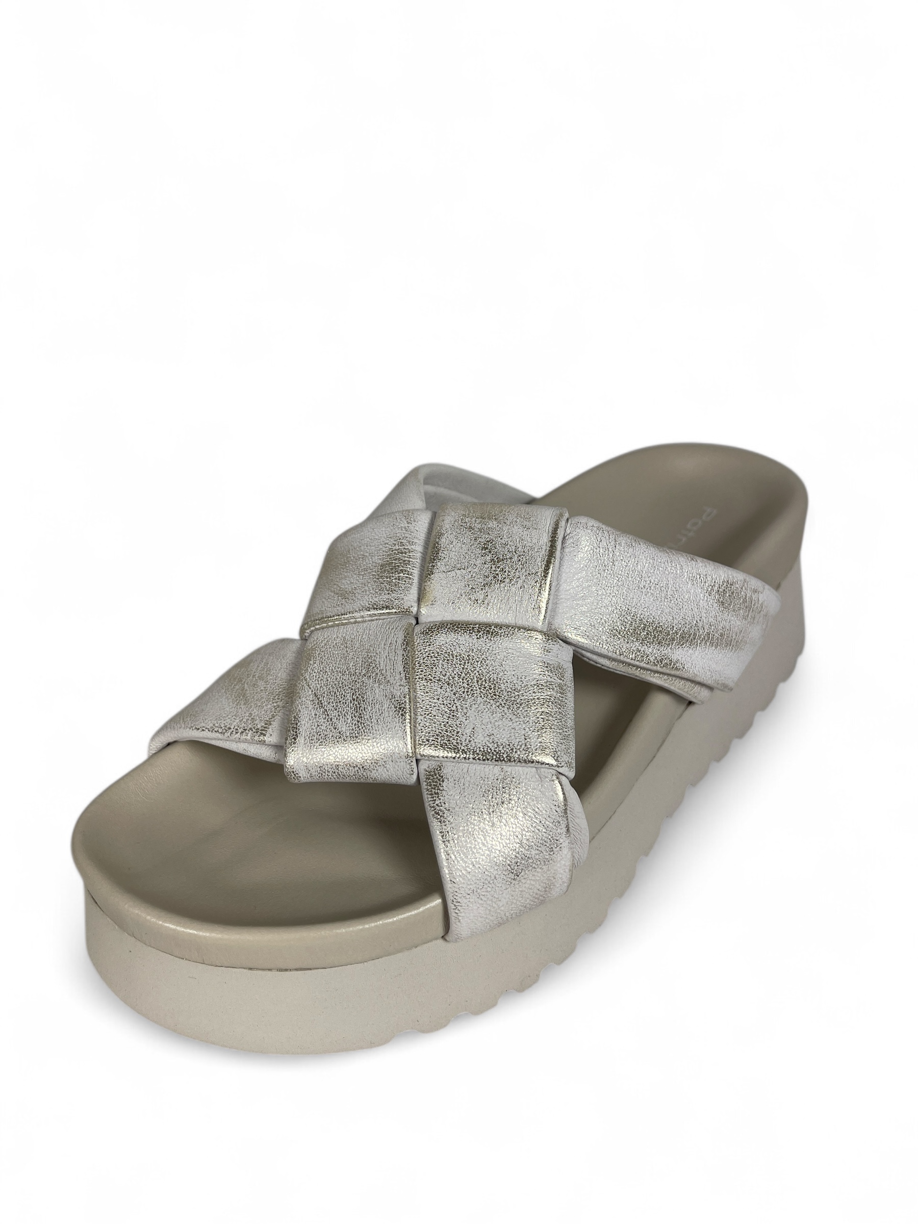 PATRIZIA BONFANTI DOVER - INKA SAKI STAR BRUSHED DAMEN SLIPPER PLATEAU-SANDALEN SILBER