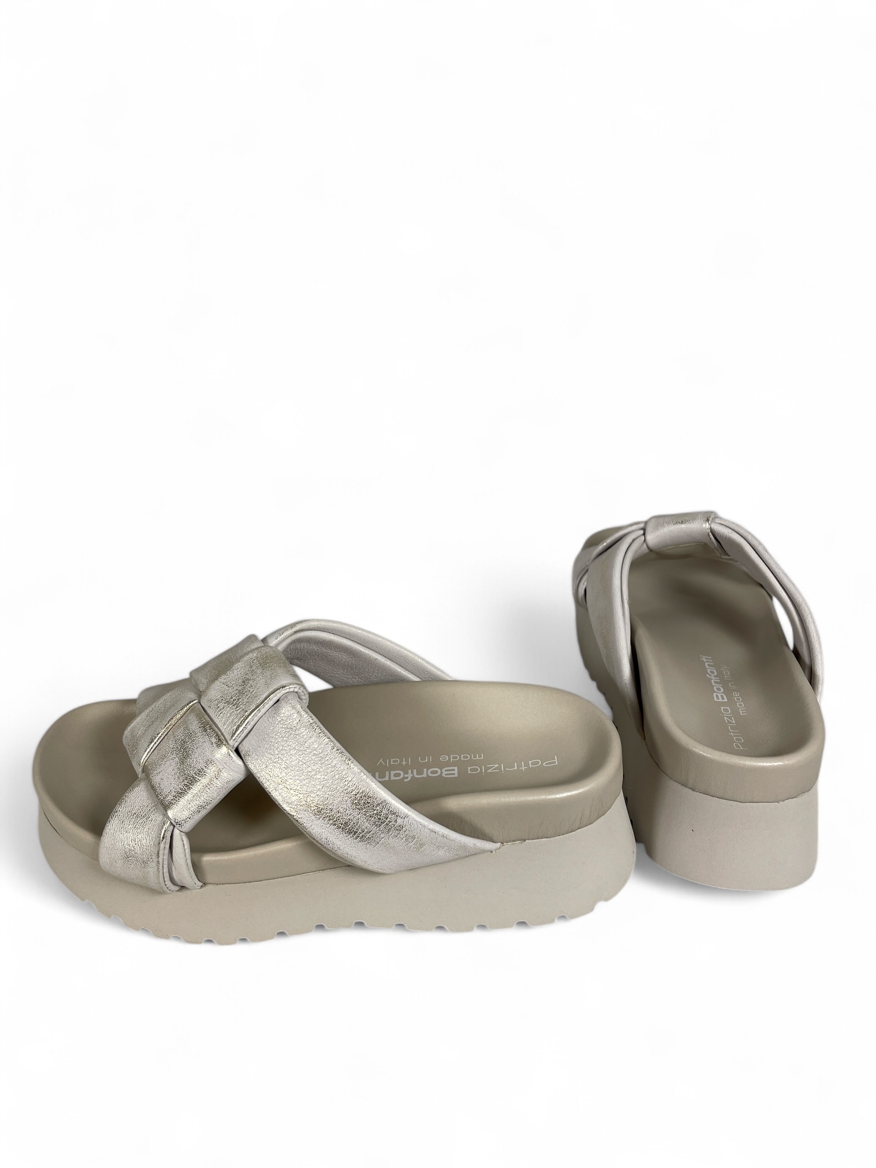 PATRIZIA BONFANTI DOVER - INKA SAKI STAR BRUSHED DAMEN SLIPPER PLATEAU-SANDALEN SILBER