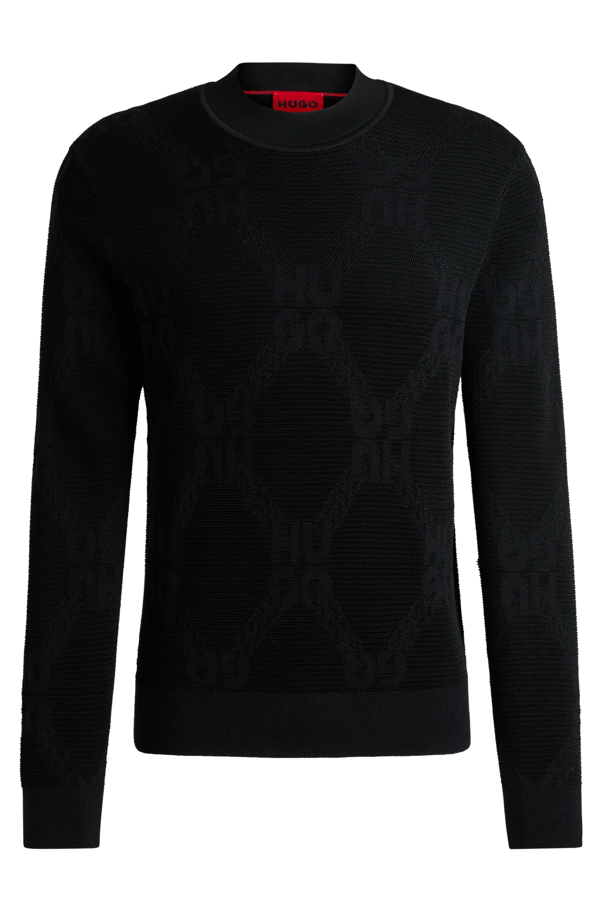 HUGO 50527219 Sylor Herren Strickpullover mit charakteristischem Ketten-Motiv Schwarz