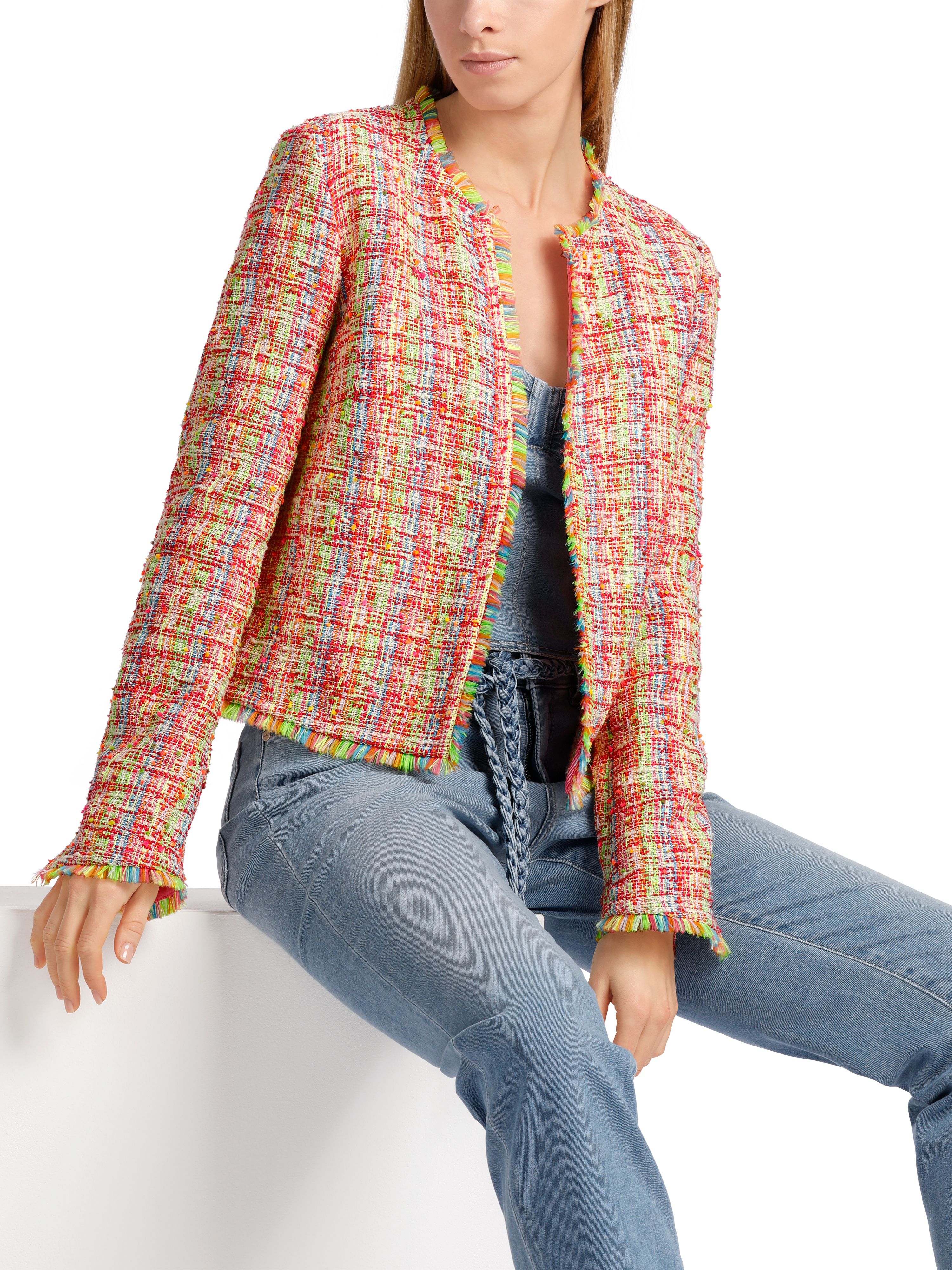 MARC CAIN WC 31.21 W57 Bouclé-Jacke in Multicolor-Karo Damen Blazer