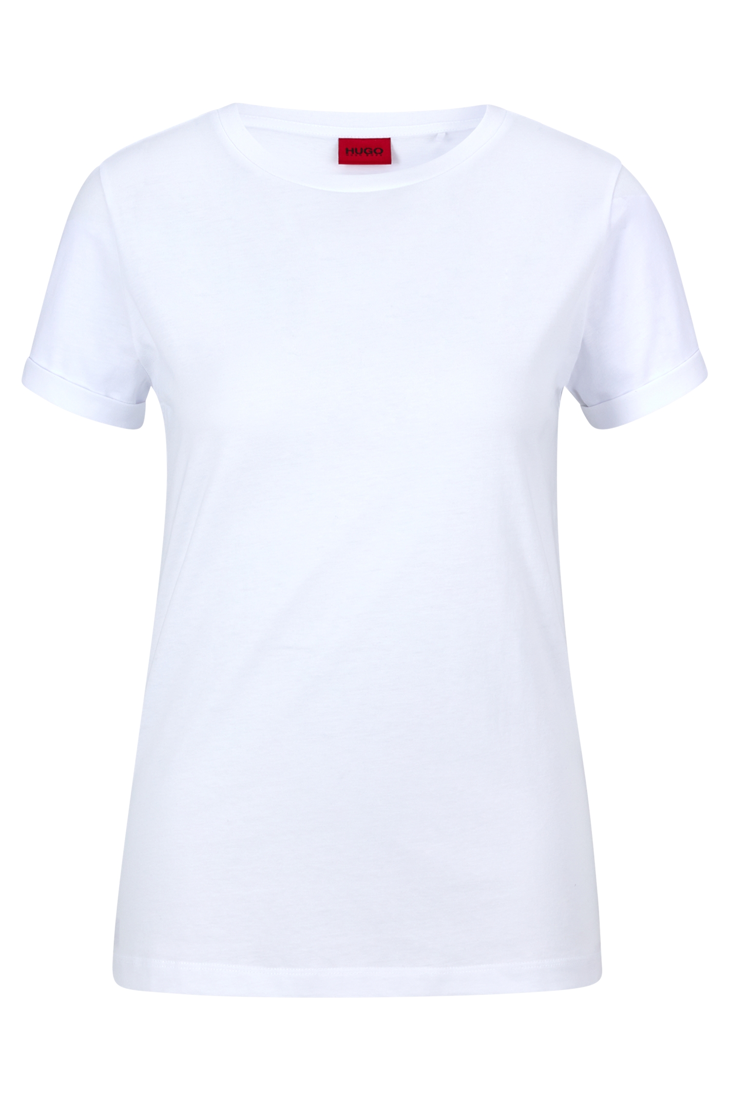 HUGO 50417212 The Plain Tee 10209413 01 Damen T-Shirt mit spiegelverkehrtem Logo-Print.