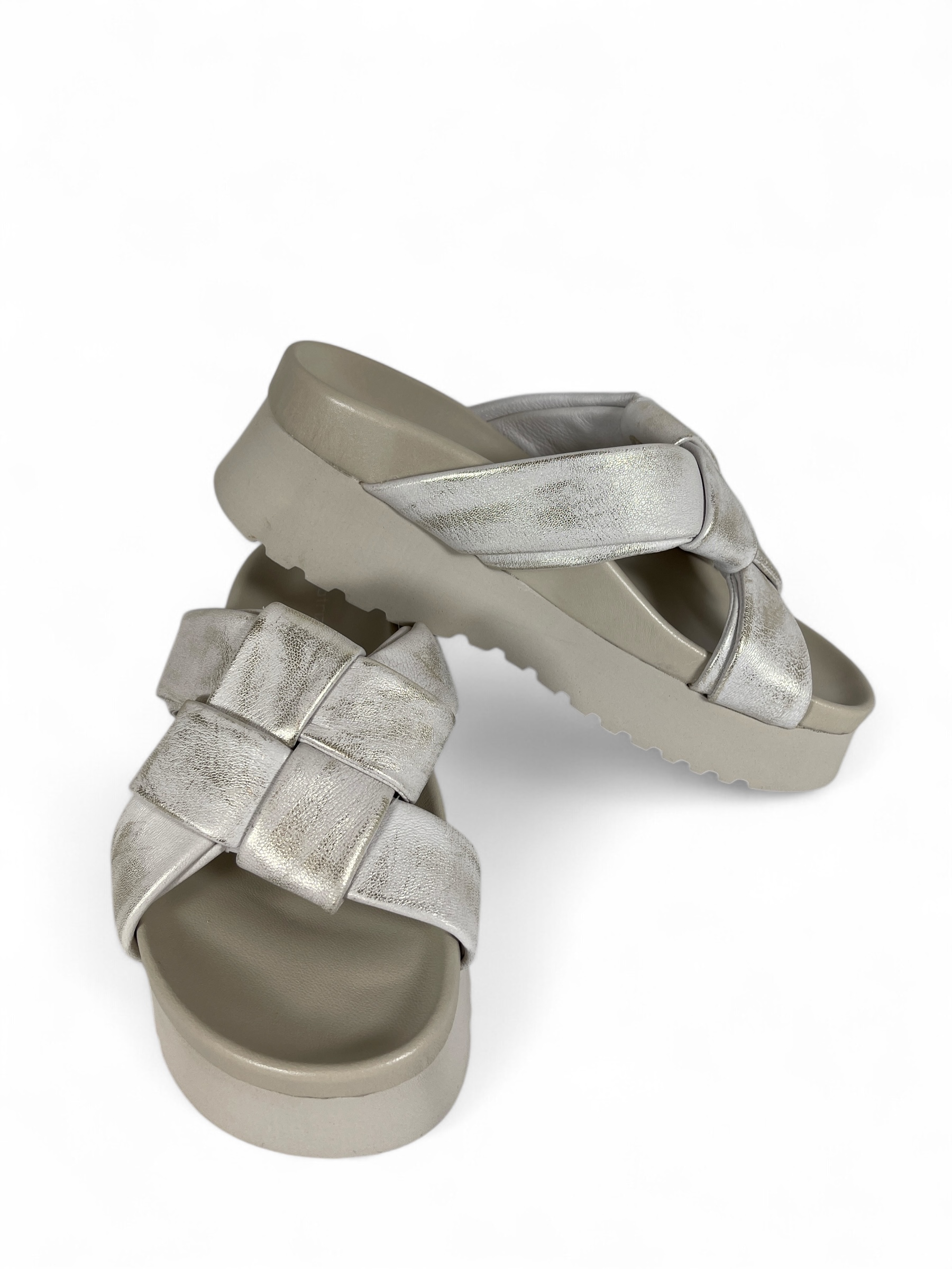 PATRIZIA BONFANTI DOVER - INKA SAKI STAR BRUSHED DAMEN SLIPPER PLATEAU-SANDALEN SILBER