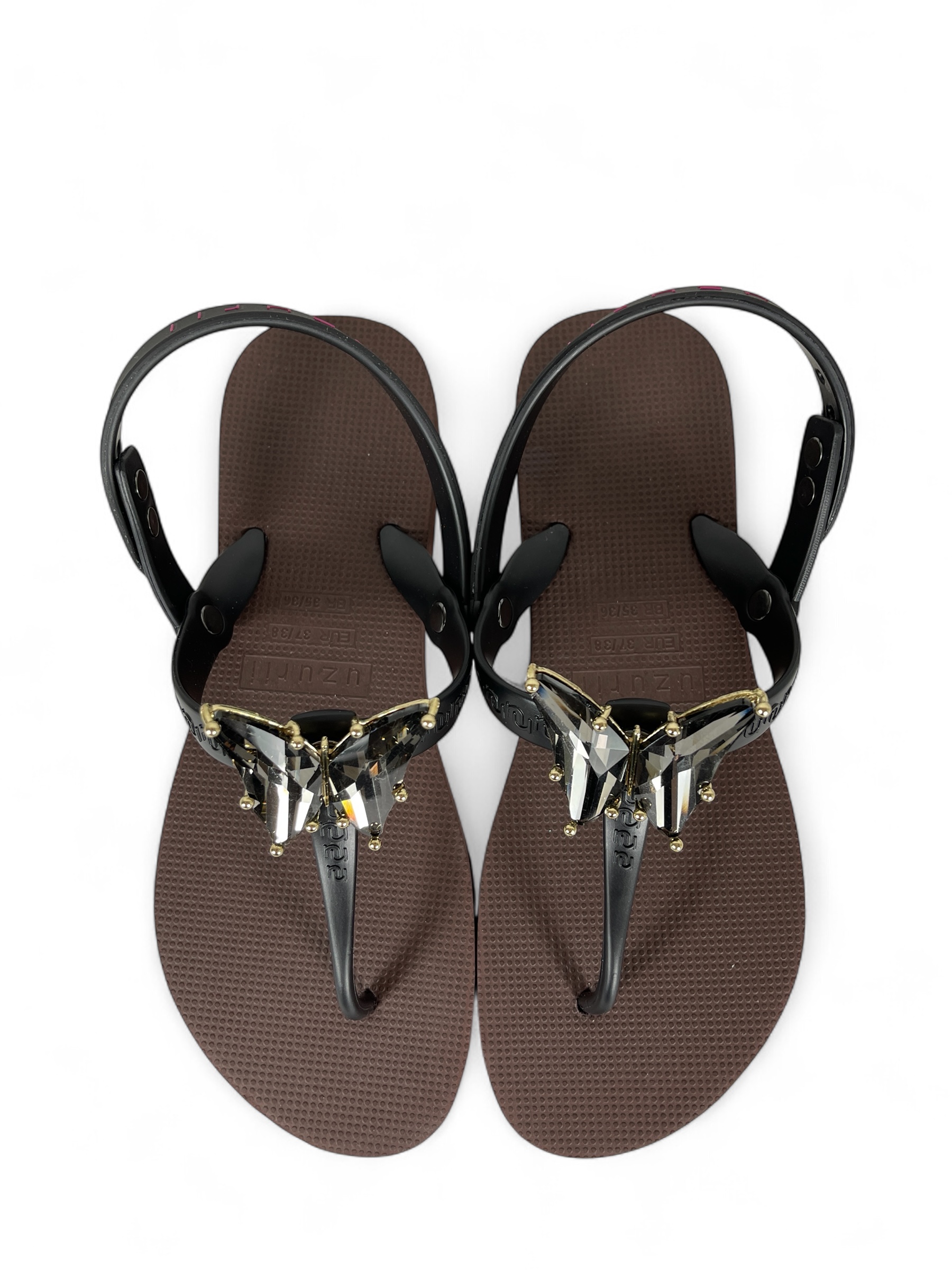UZURII SELENA BUTTERFLY SILBER DAMEN FLIP FLOPS BADE ZEHENTRENNER STRASSSTEINE BRAUN