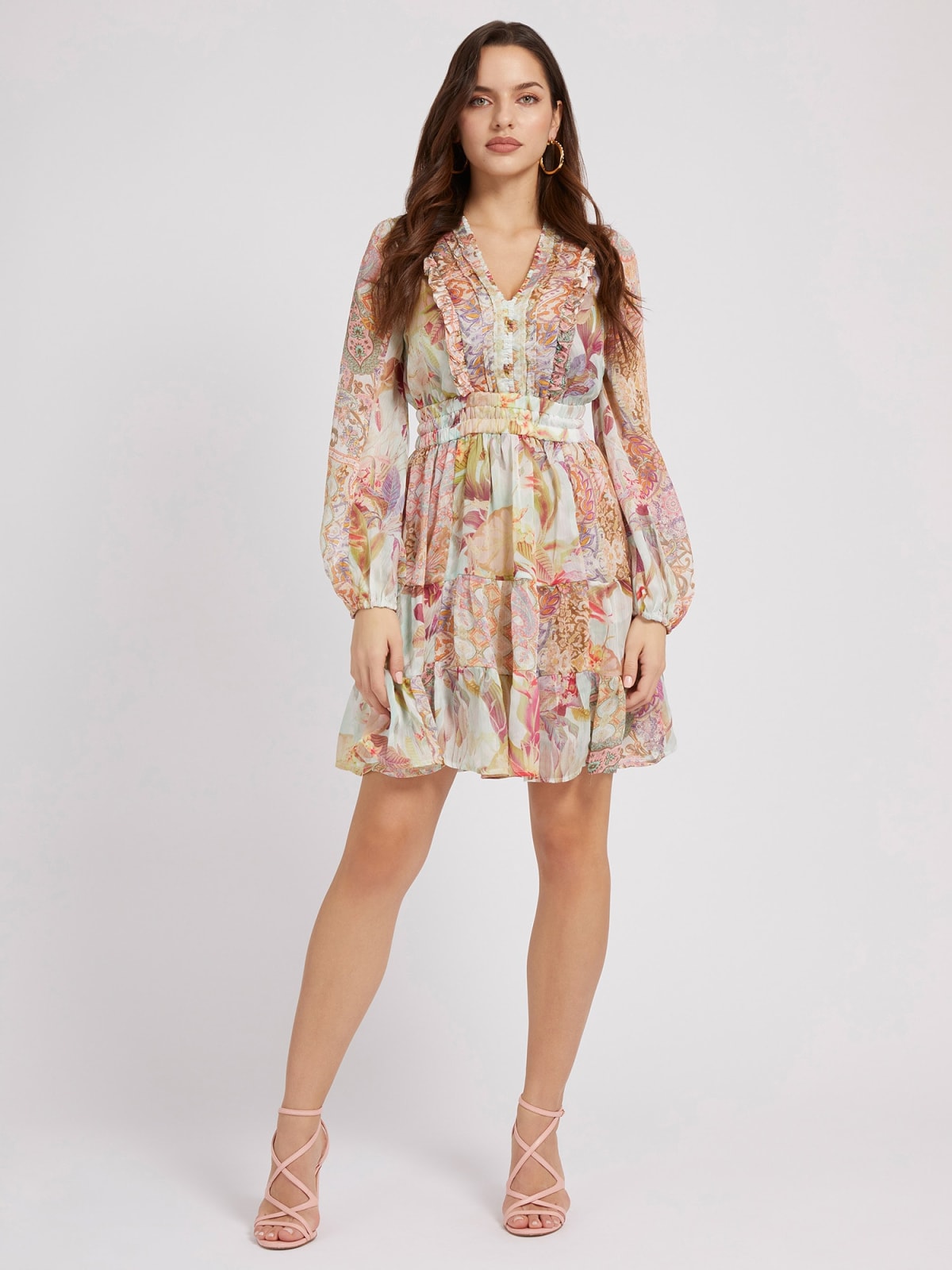 GUESS W2YK55 WCWF2 Damen Kleid Blumen-Print