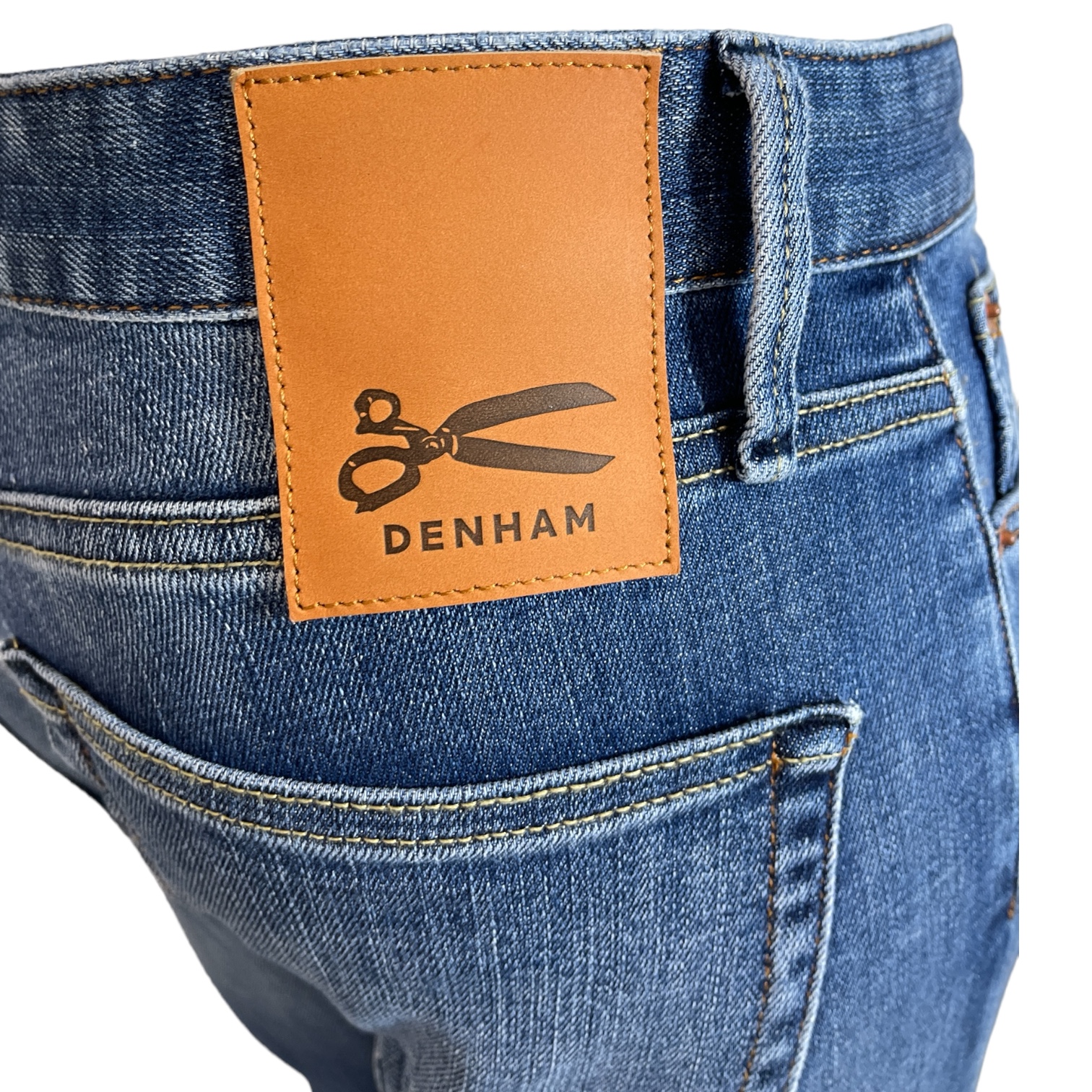 DENHAM 01-23-08-11-025 RAZOR ASM HERREN JEANS MIT KNOPFLEISTE STRETCH BLAU MID BLUE