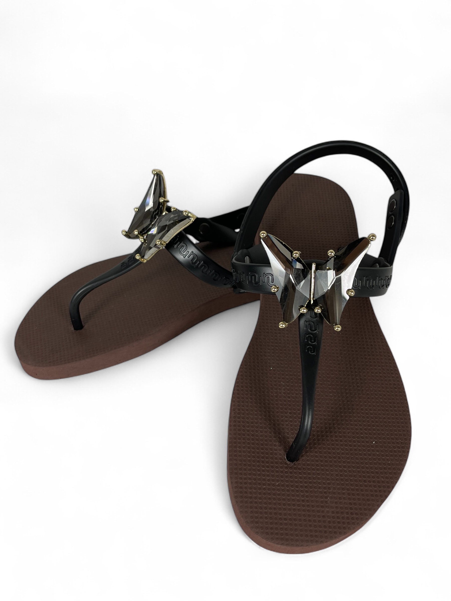 UZURII SELENA BUTTERFLY SILBER DAMEN FLIP FLOPS BADE ZEHENTRENNER STRASSSTEINE BRAUN