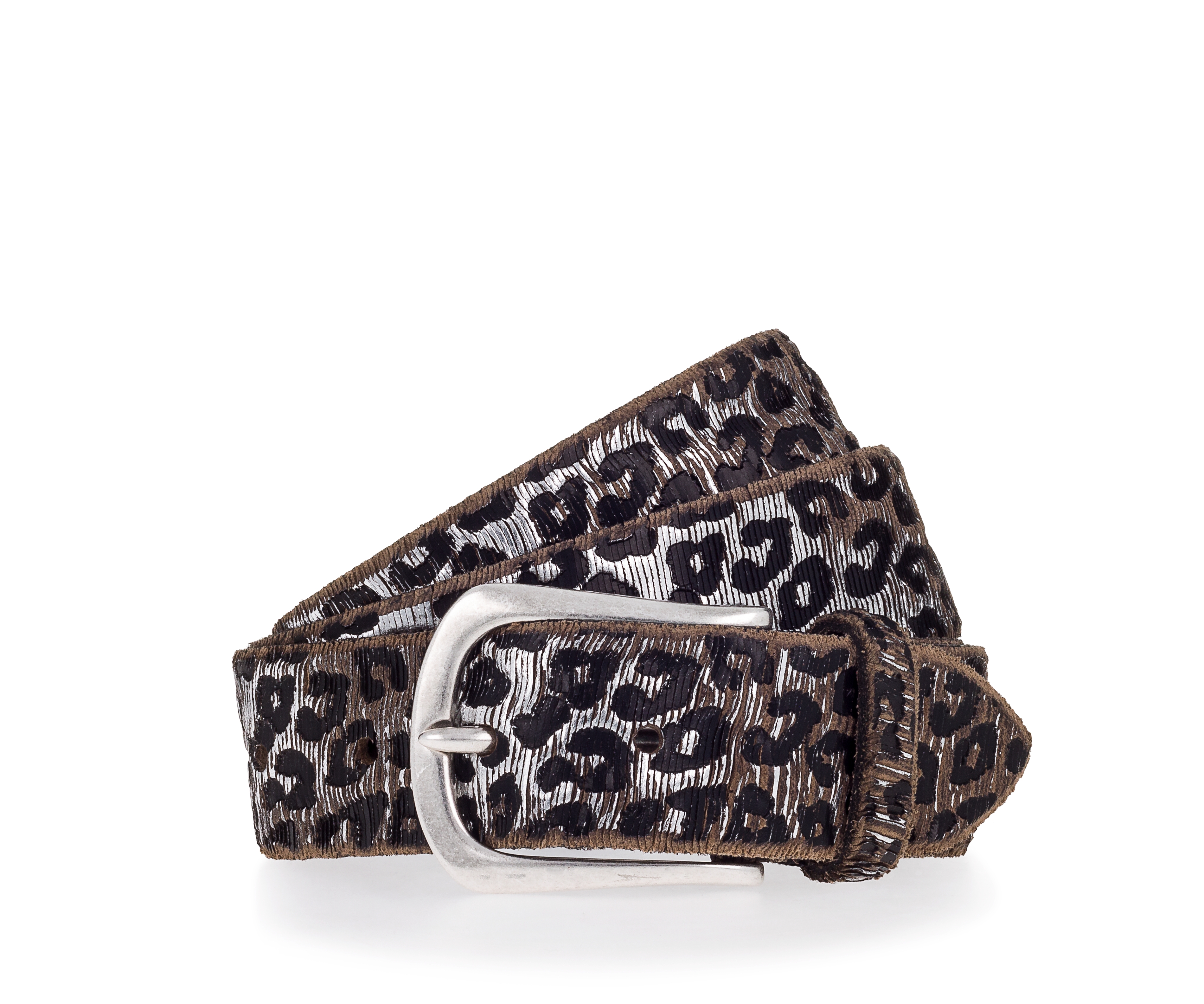 B.BELT  BB1062L64 Cat Silber 35 mm Ledergürtel Leo