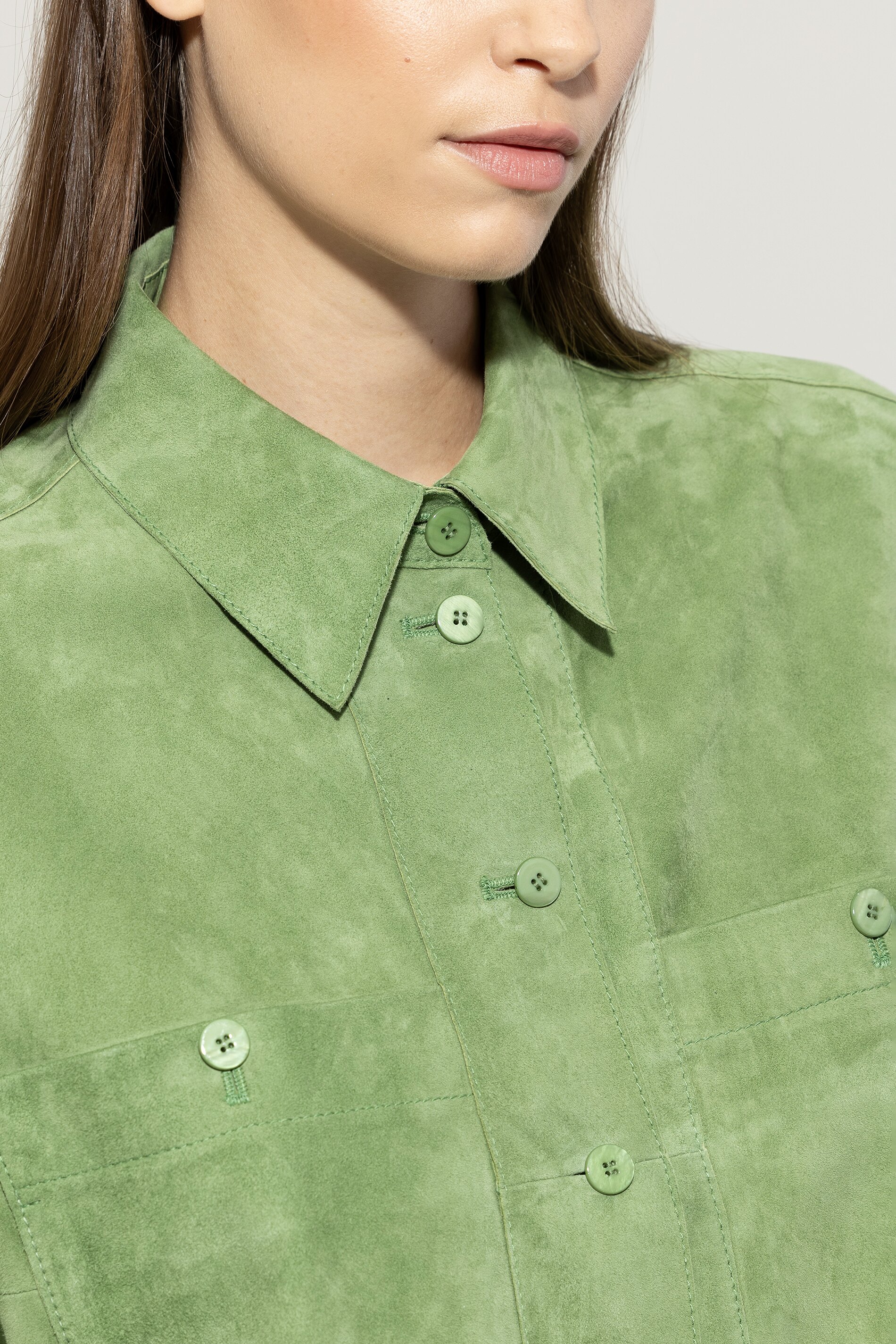 LUISA CERANO 418333/9743-0 Hemd aus Veloursleder easy green