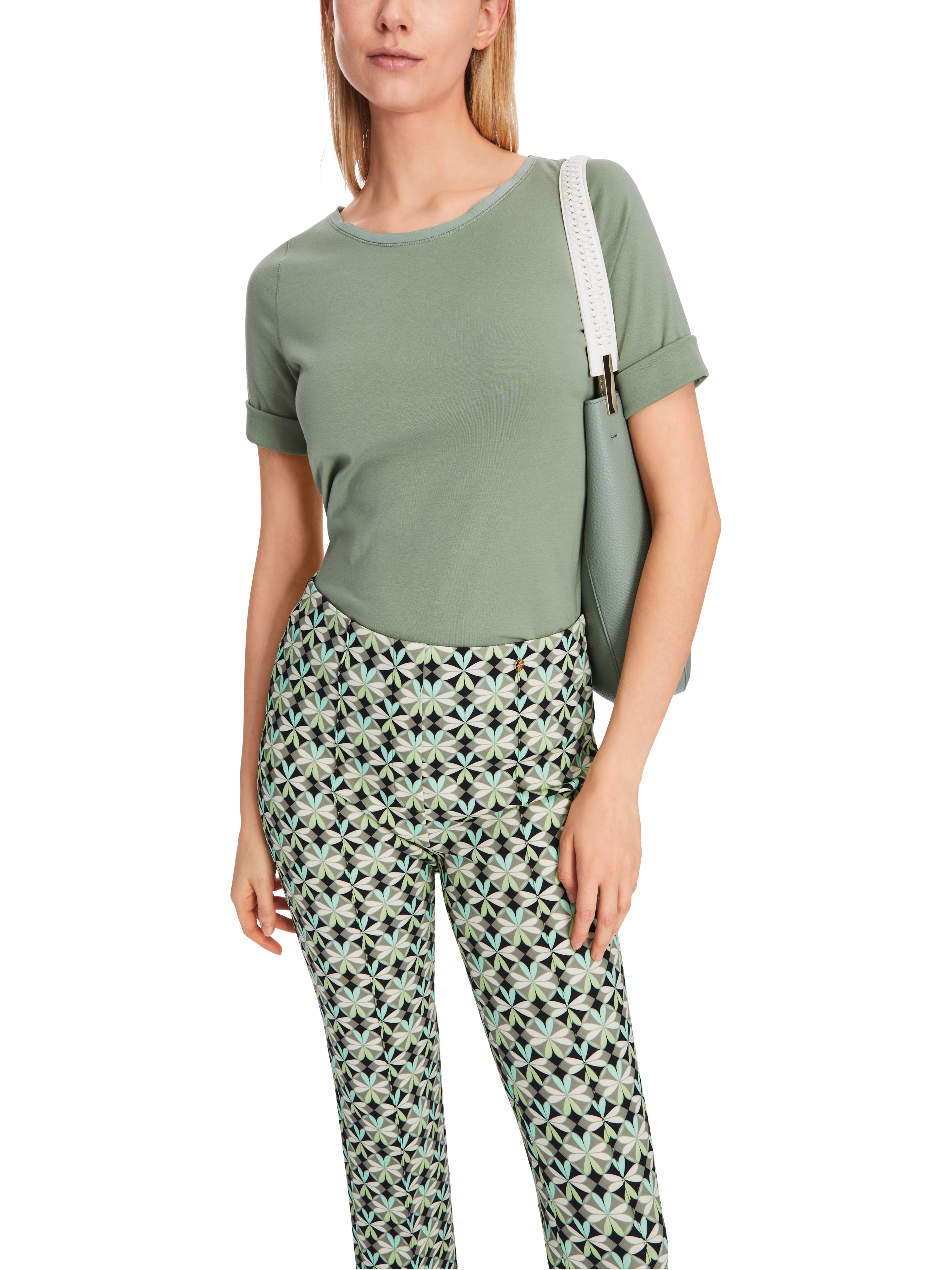 MARC CAIN XC 48.13 J15 Damen T-Shirt mit Turn-up-Ärmeln frozen sage grün