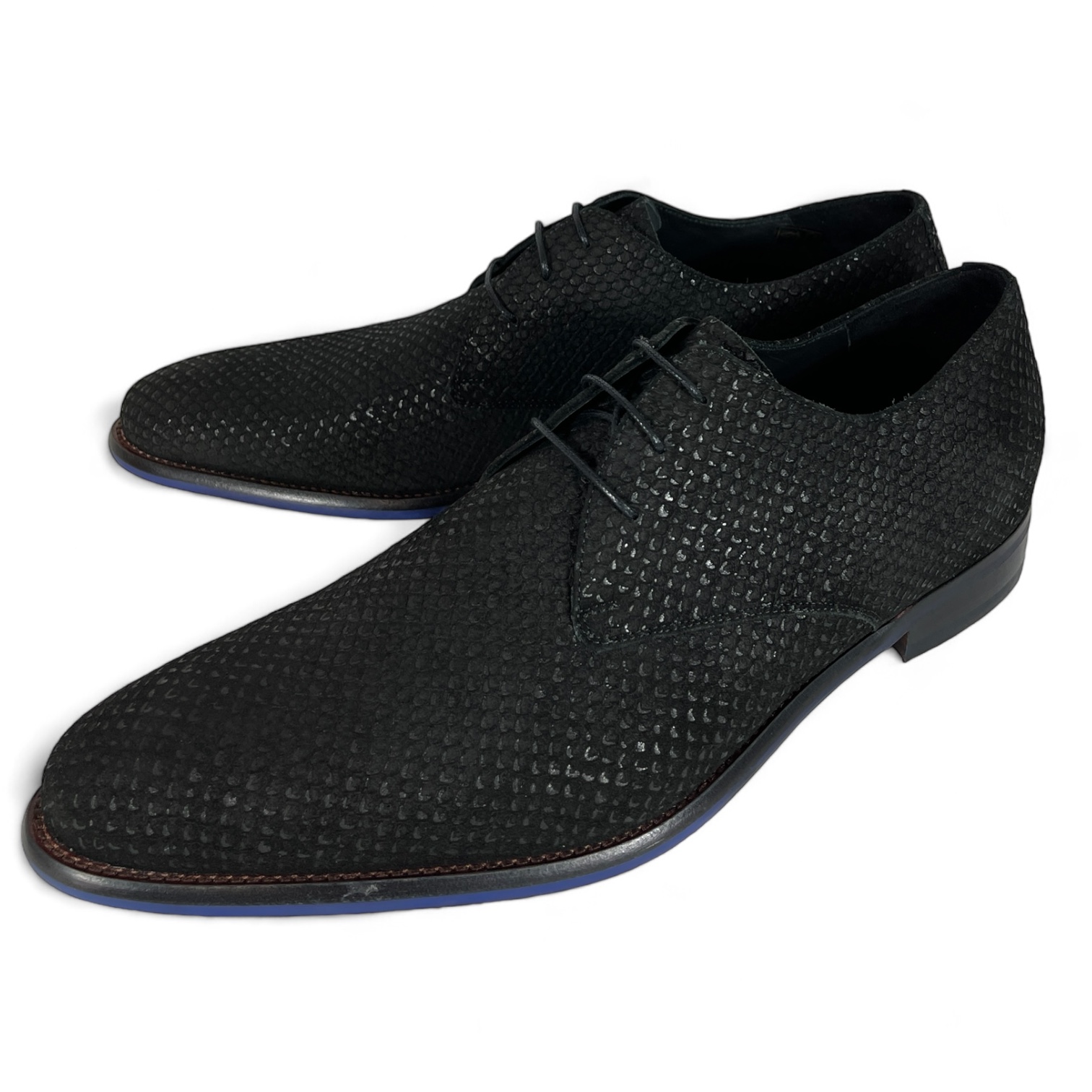 Floris van Bommel SFM-30149-10-01 HERREN BUSINESS SCHNÜRSCHUHE REPTIL MUSTER DE STAPPER 06.17 DRESSED SUEDE BLACK