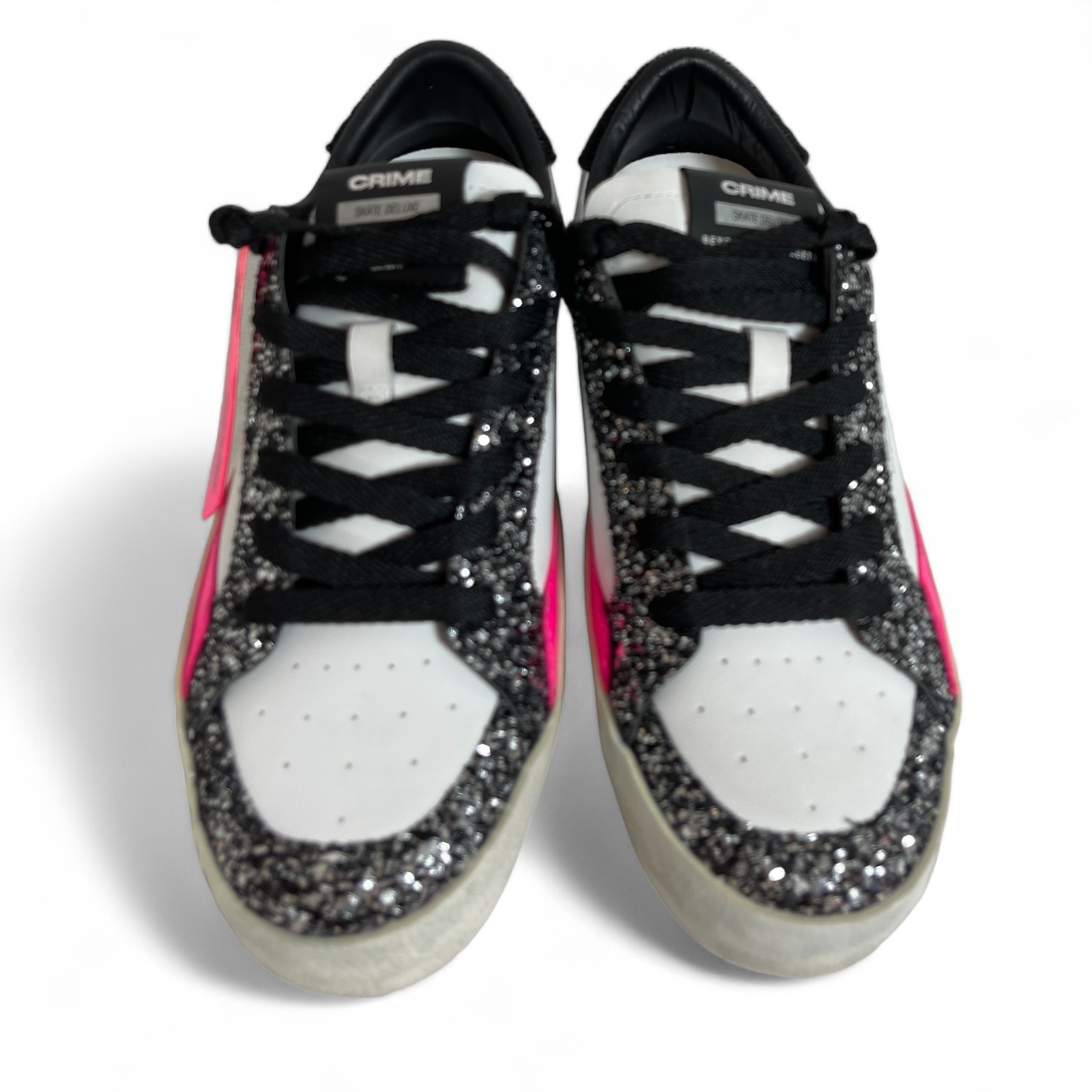 CRIME LONDON 21106AA7 SK8 DELUXE DAMEN SNEAKER AUS SCHWARZFARBENEM GLITZER BLACK-WHITE