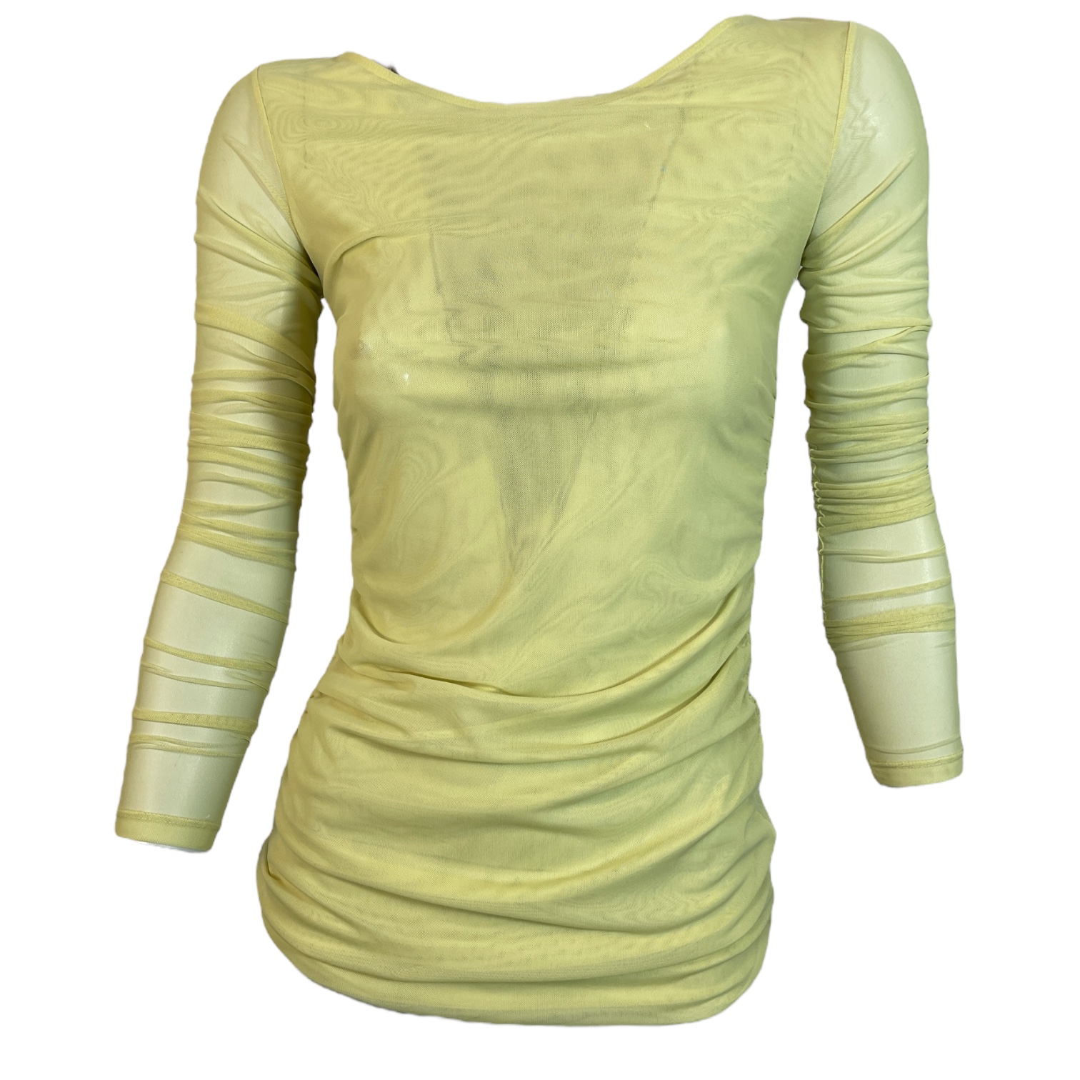 PATRIZIA PEPE 8M1571 J177 Damen Shirt Durchsichtiges Mesh-Top Longsleeve Gelb G568
