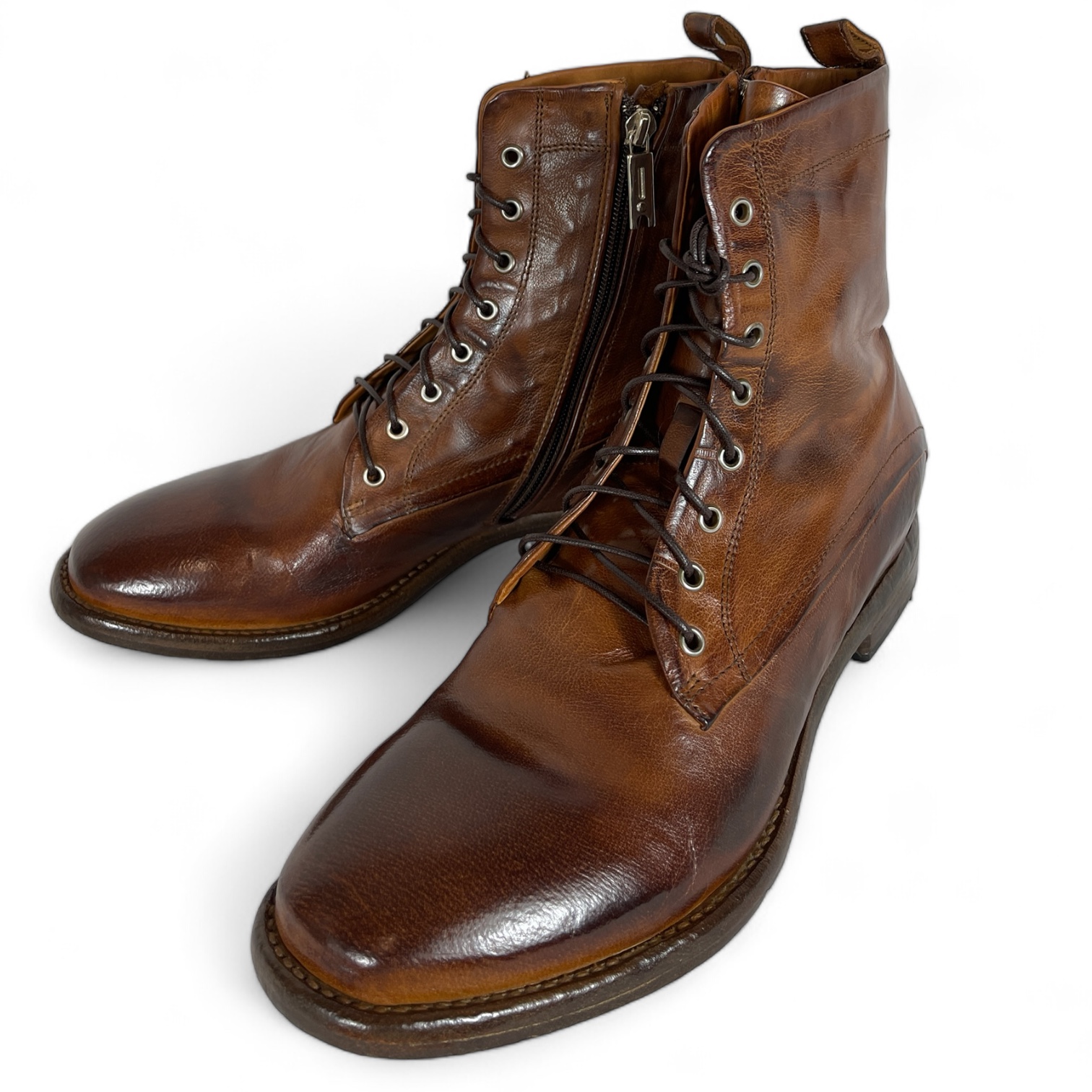 LEMARGO AB24A RANCH HERREN LEDER STIEFELETTE IN STONE-WASHED OPTIK COGNAC