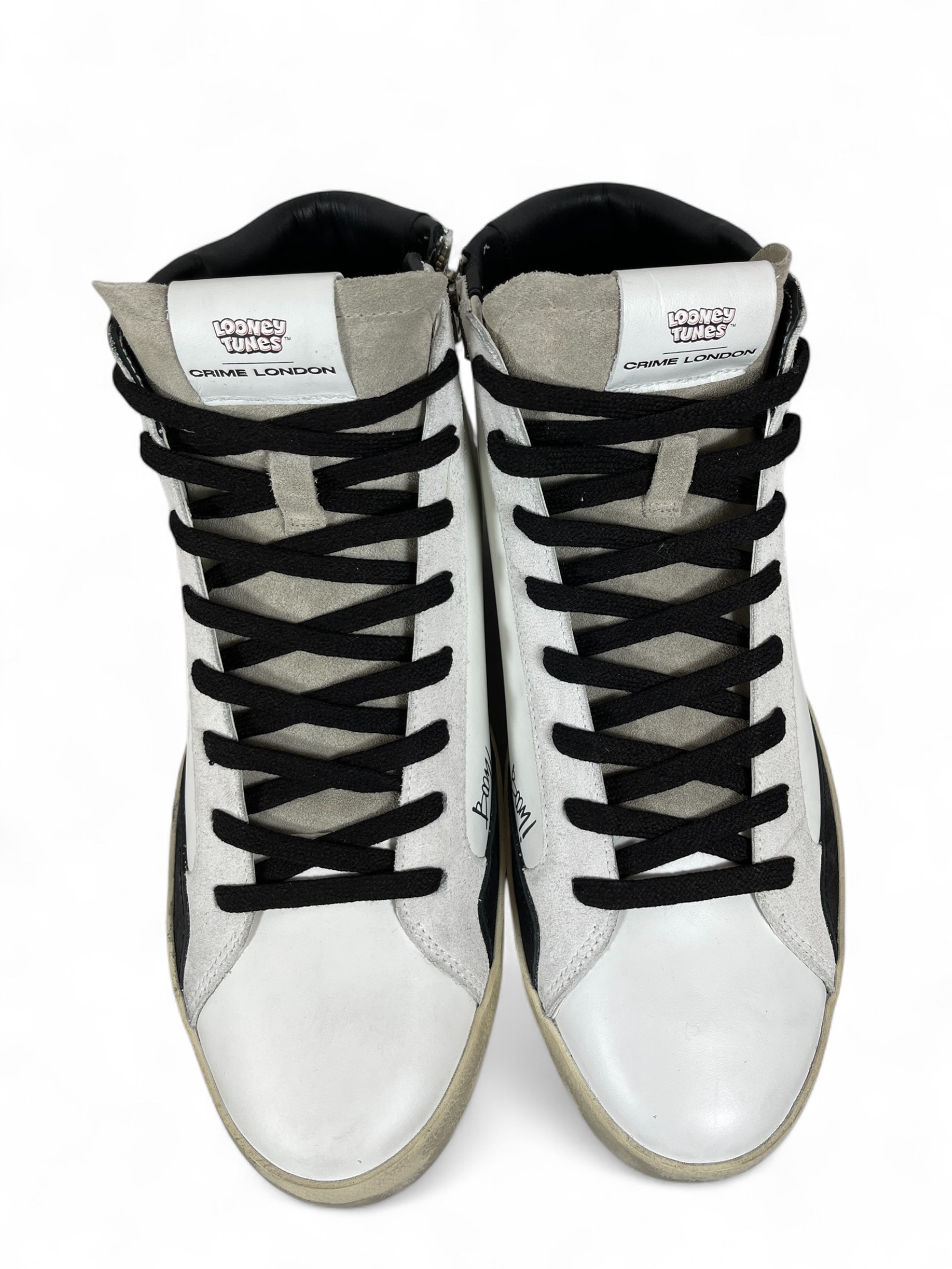 CRIME LONDON 77073AA8 Distressed High Top Sneaker  Leder Comic Weiß